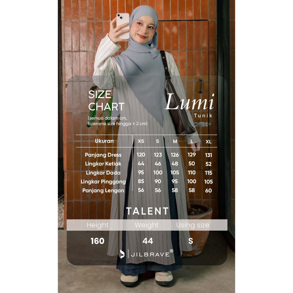 JILBRAVE Lumi Tunik Stripe Linen Atasan Muslimah Slim Busui Wudhu Friendly Daily Casual Kerja