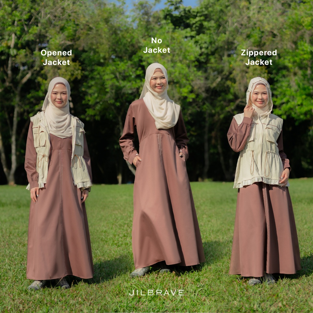 JILBRAVE Naftaly Dress - Gamis Outdoor Sporty Set Outer Hoodie Baju Muslimah Casual Premium