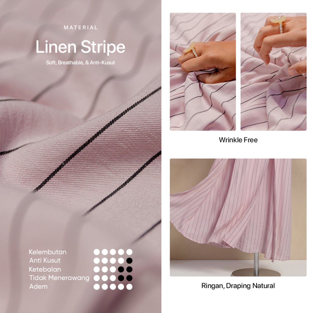 JILBRAVE Lumi Tunik Stripe Linen Atasan Muslimah Slim Busui Wudhu Friendly Daily Casual Kerja