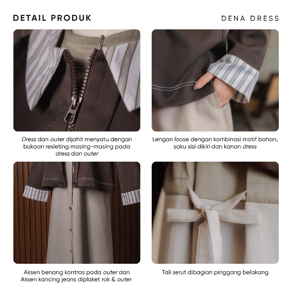 Dena Dress 2 in 1 Set Outer Gamis Wanita Boyish Casual Daily