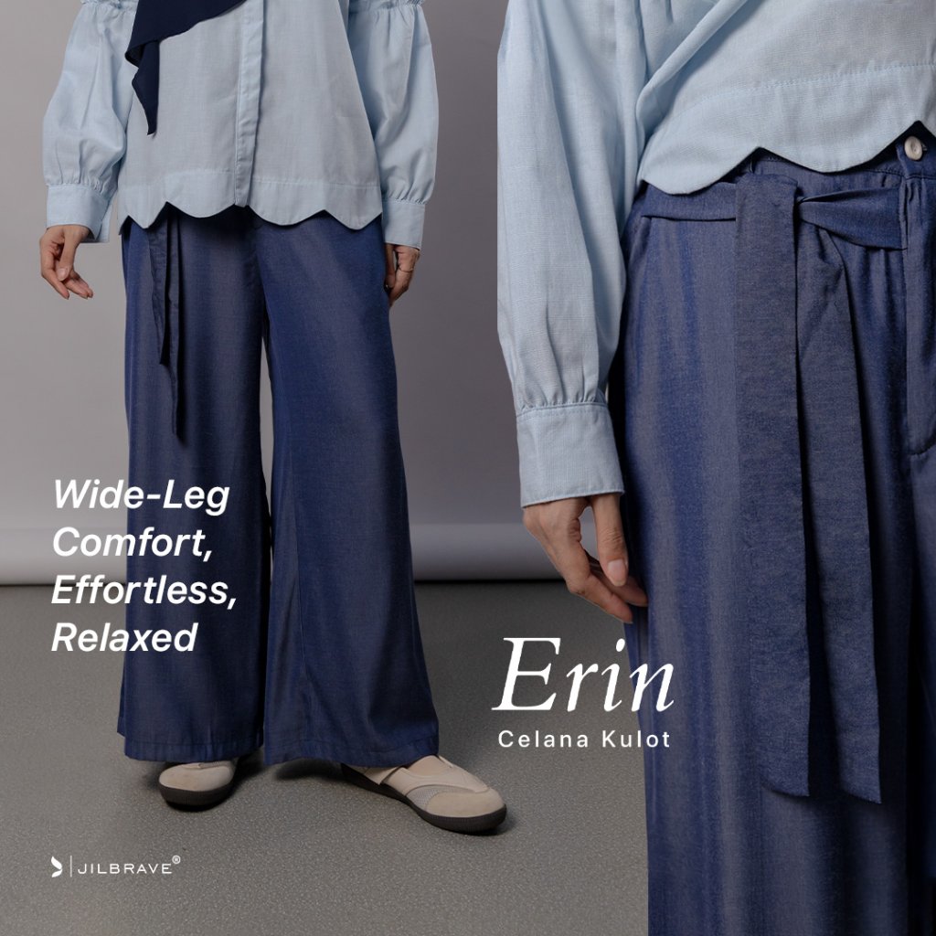 JILBRAVE Erin Celana Kulot Wide Leg Pants Relaxed Denim Tenzel Efek Jenjang Casual Kerja Kuliah