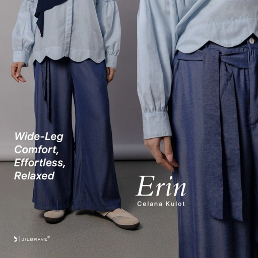 JILBRAVE Erin Celana Kulot Wide Leg Pants Relaxed Denim Tenzel Efek Jenjang Casual Kerja Kuliah