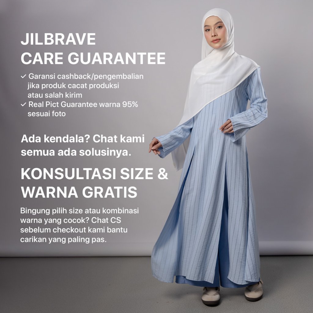 JILBRAVE Lumi Tunik Stripe Linen Atasan Muslimah Slim Busui Wudhu Friendly Daily Casual Kerja