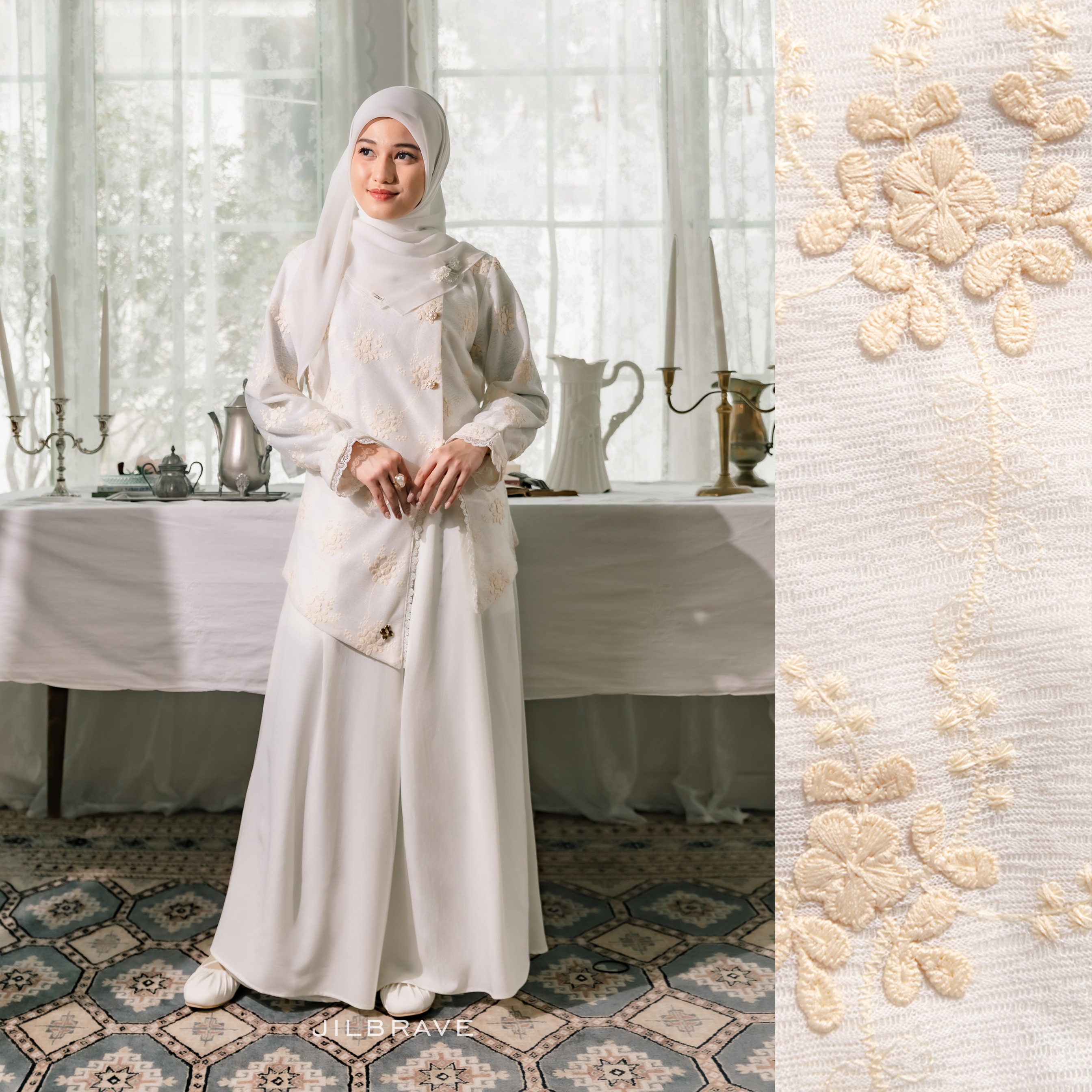 JILBRAVE Signature Nadleine Set Outer Sleeveless Dress Raya 2 in 1 Exclusive Veil Silk