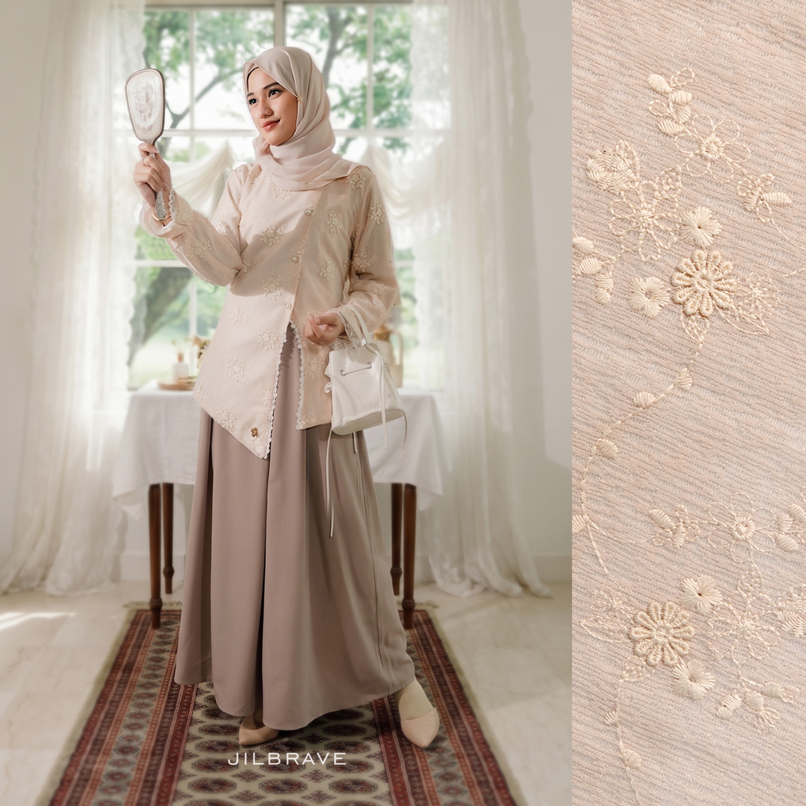 JILBRAVE Signature Nadleine Set Outer Sleeveless Dress Raya 2 in 1 Exclusive Veil Silk