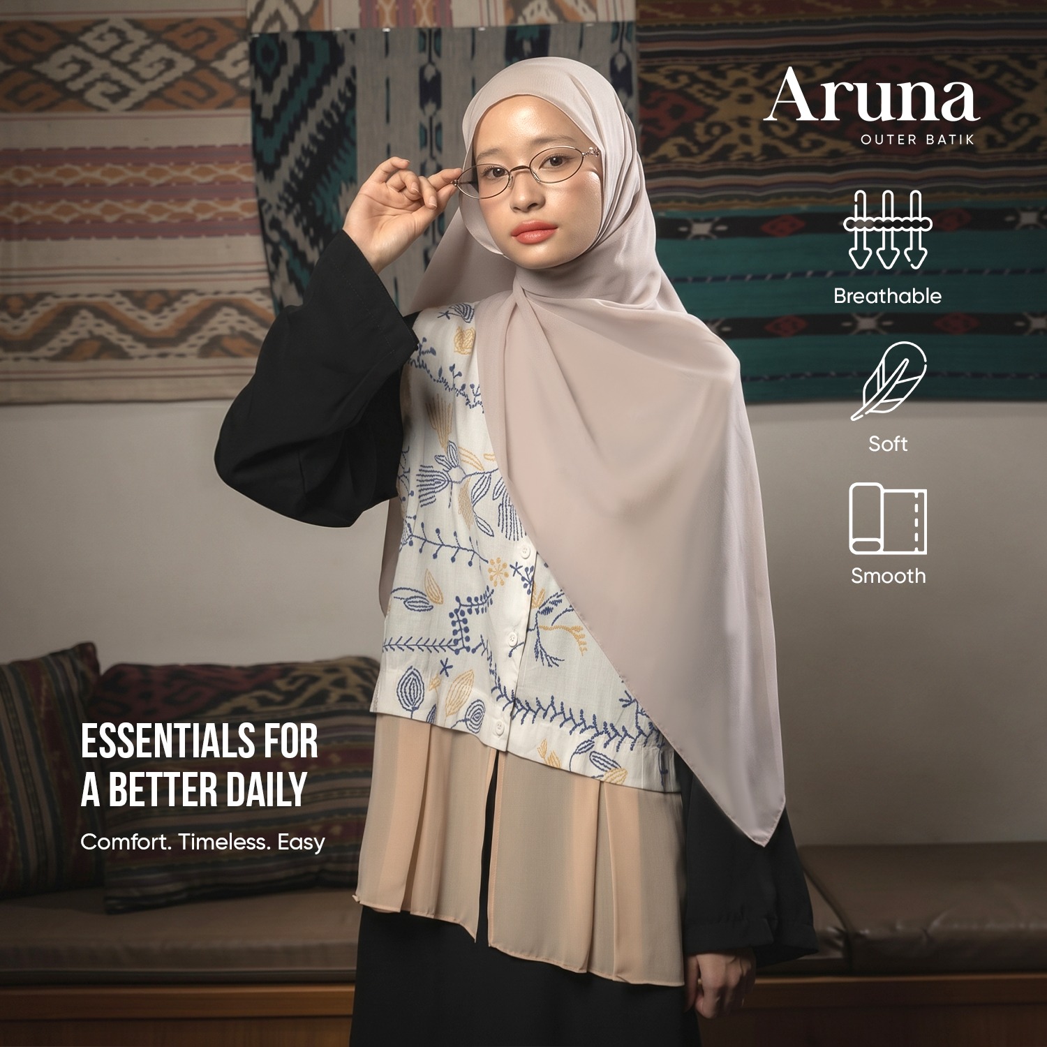 JILBRAVE Aruna Outer Batik Wanita Muslimah Sleeveless Elegan