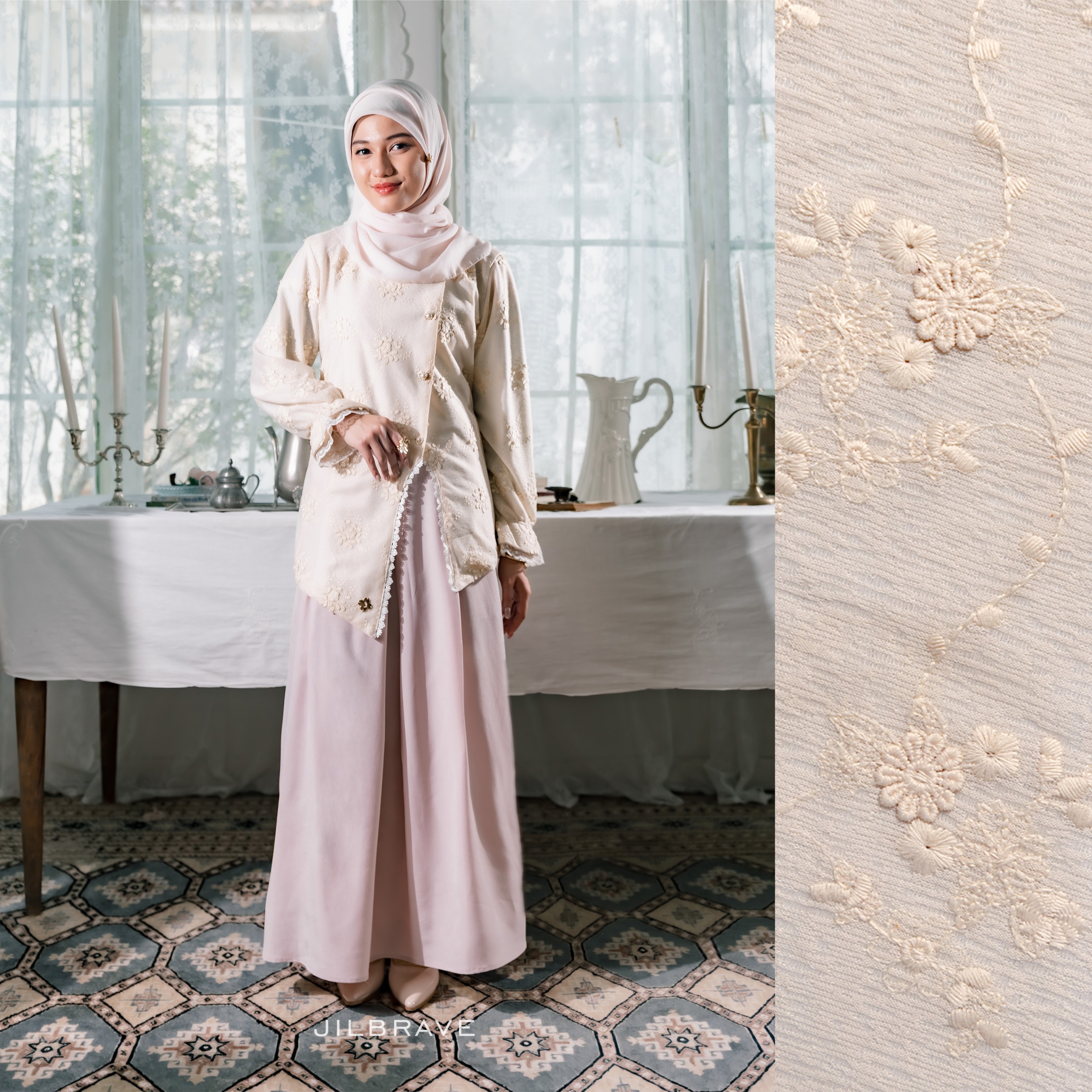 JILBRAVE Signature Nadleine Set Outer Sleeveless Dress Raya 2 in 1 Exclusive Veil Silk