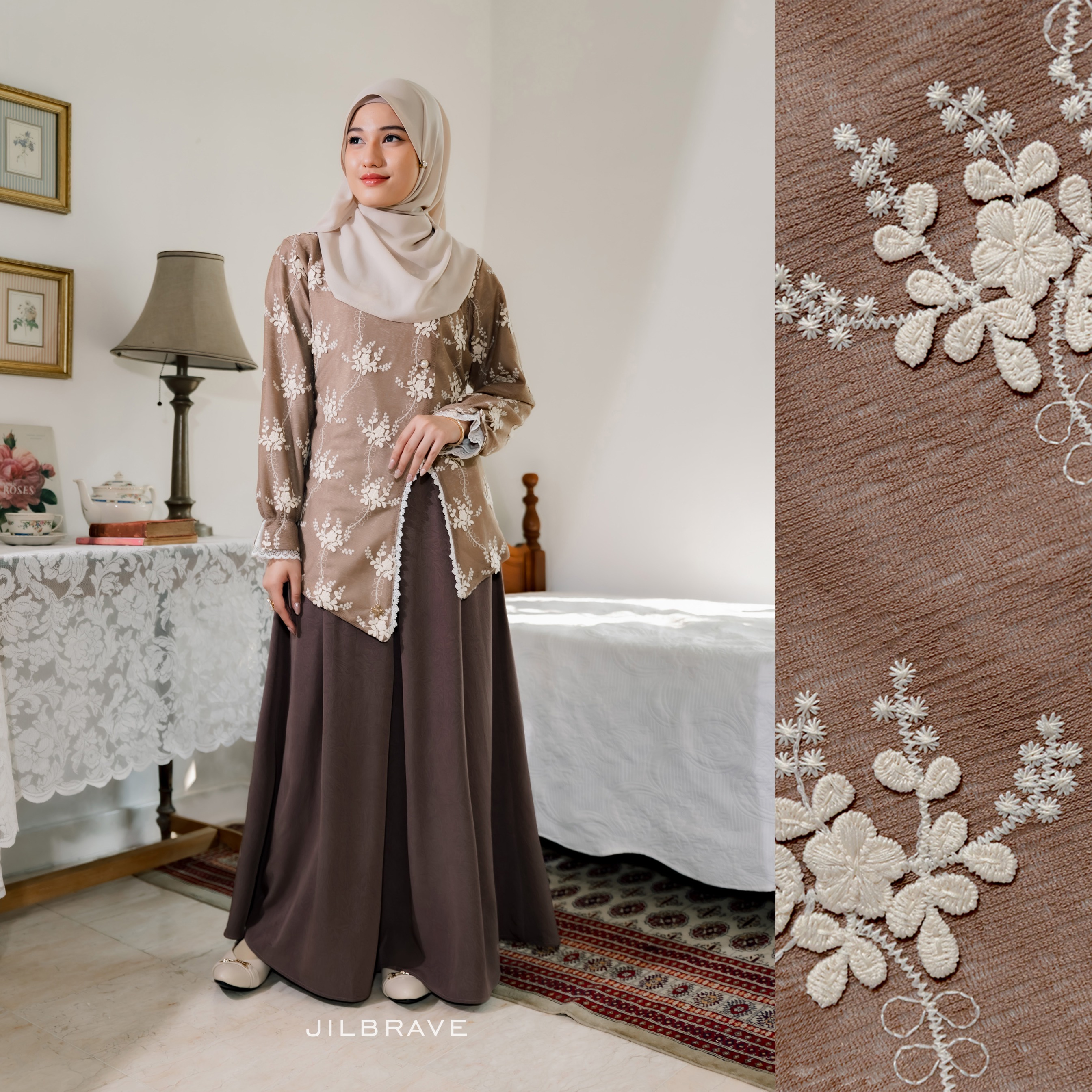 JILBRAVE Signature Nadleine Set Outer Sleeveless Dress Raya 2 in 1 Exclusive Veil Silk