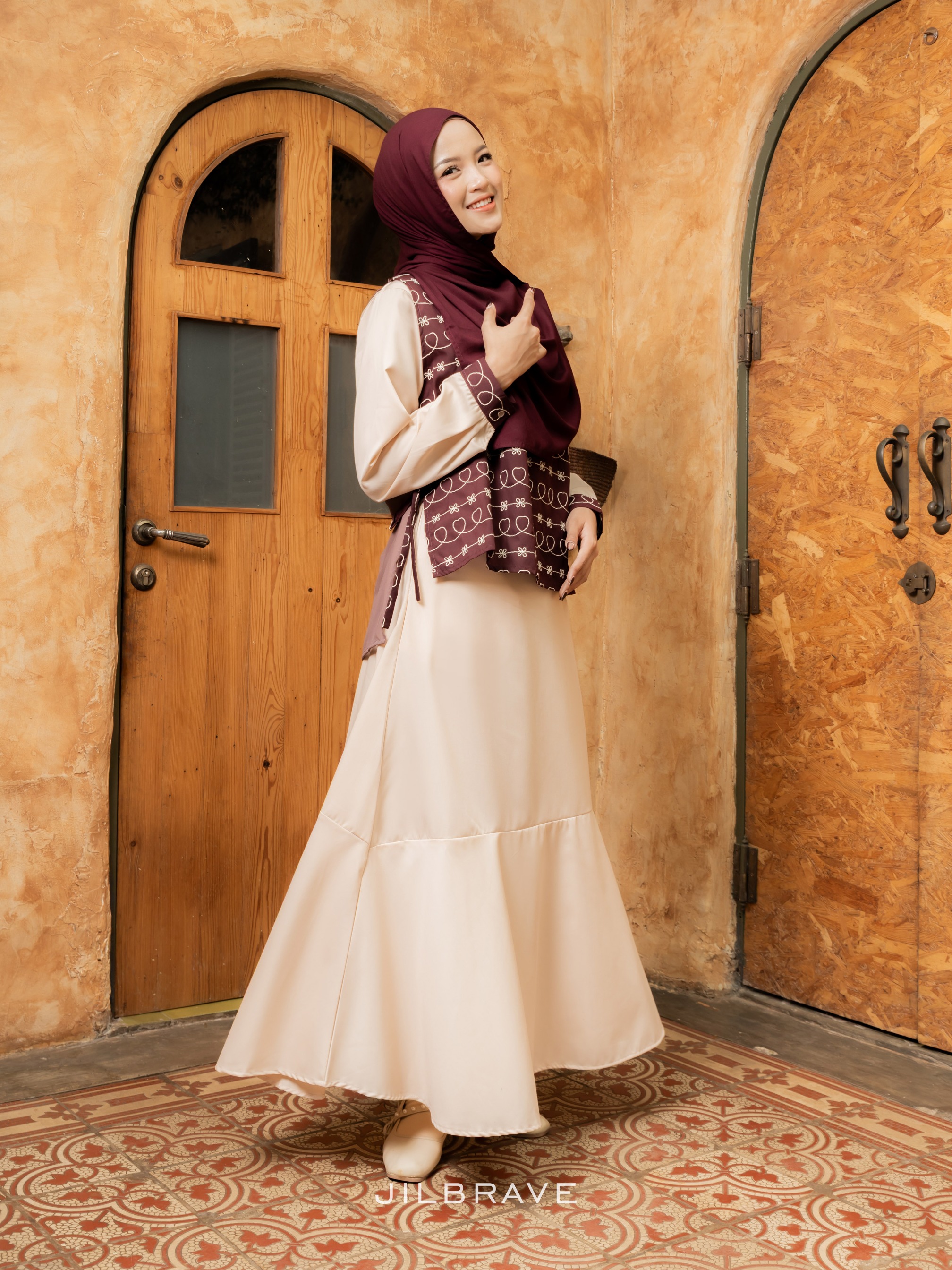 JILBRAVE Dwina Dress Gamis Wanita 2 in 1 Set Outer Cotton Embroidery