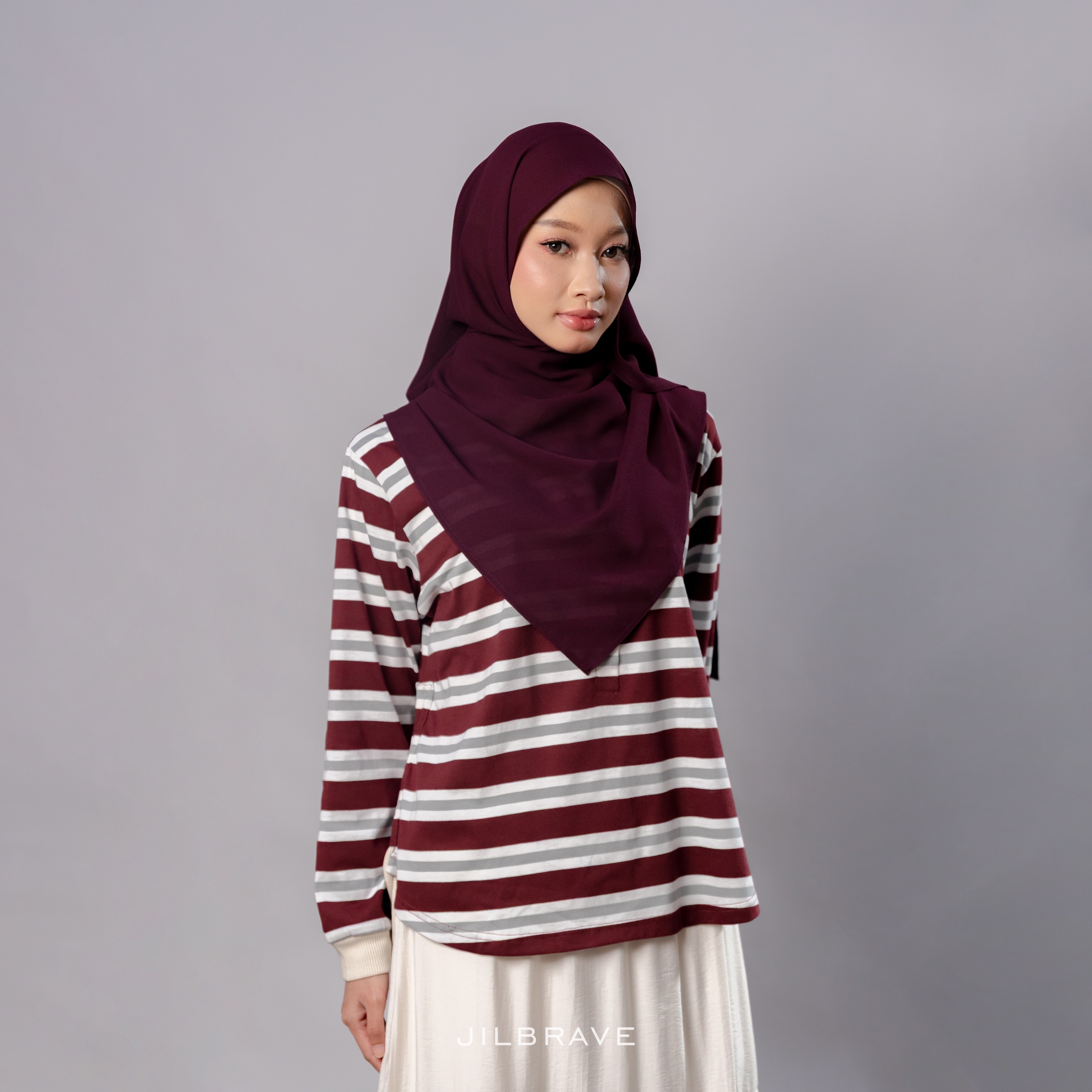JILBRAVE Chloe Stripe Shirt Atasan Wanita Kaos Lengan Panjang Berkerah Casual Korean Style
