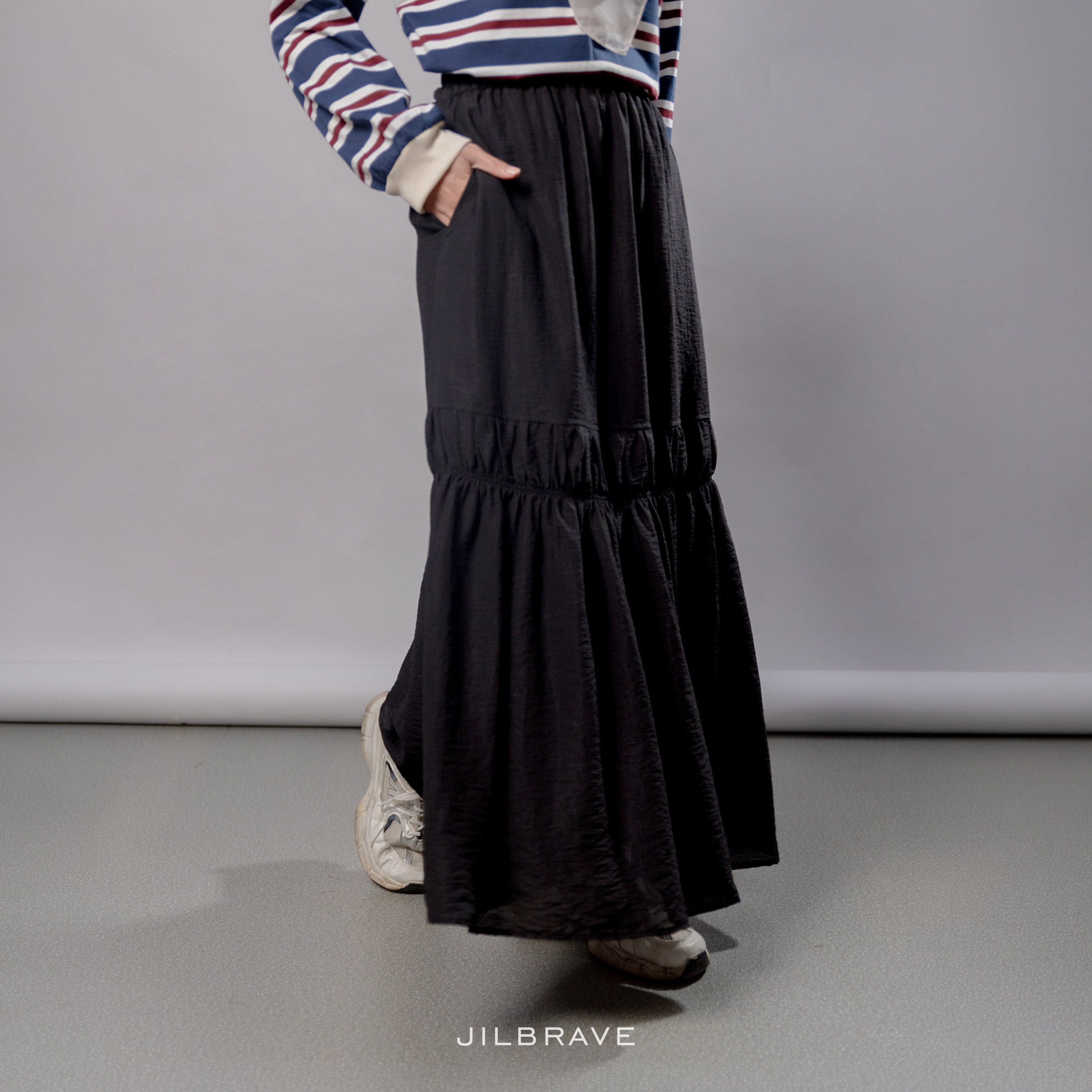 JILBRAVE Ellie Skirt Rok A Line Panjang Wanita Flowy Casual Semi Formal