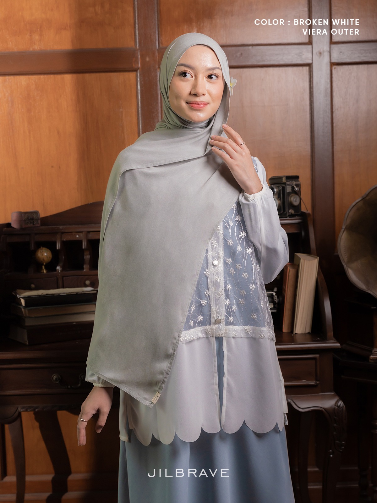 JILBRAVE Viera Outer Elegan Tulle Brukat Bordir Lebaran Embroidery