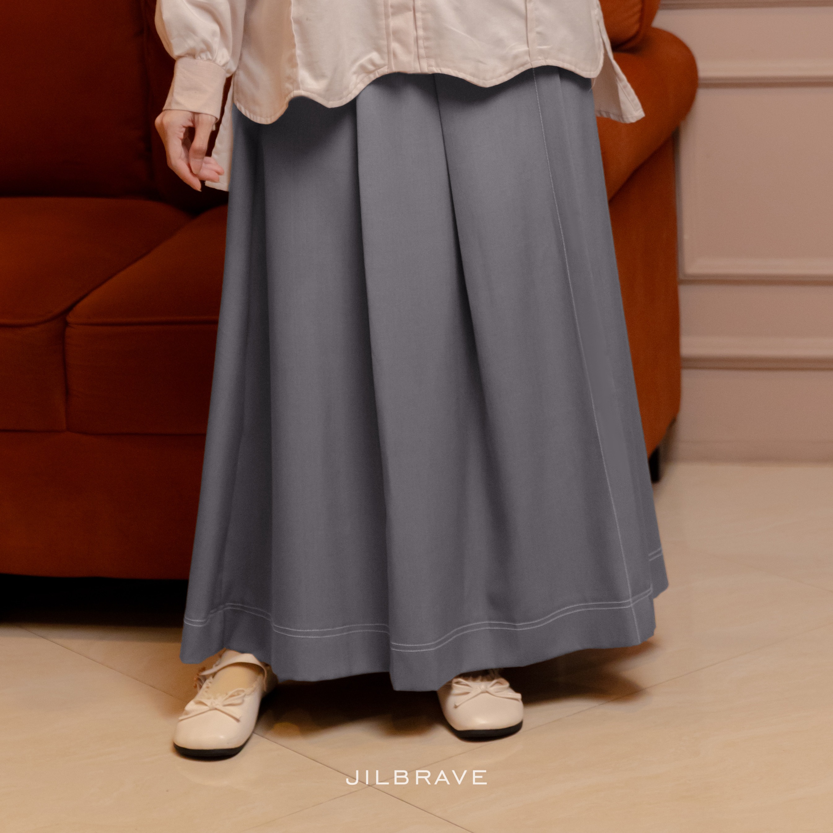 JILBRAVE Kiky Skirt Rok A-Line Aksen Benang Kontras Basic Skirt Casual Elegant