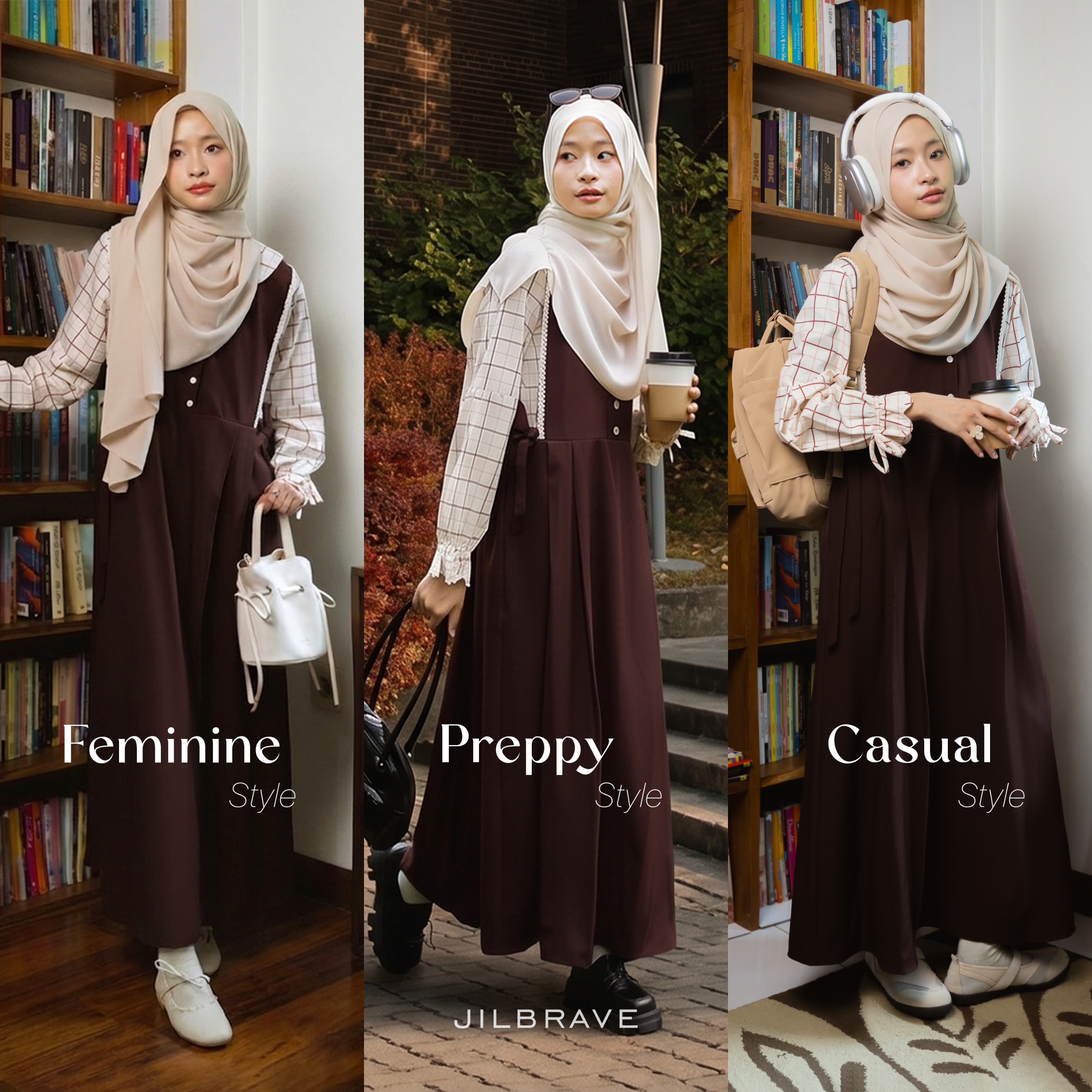 Calya Overall Dress Motif Kotak Plaid Gamis Wanita 2-in-1 Look