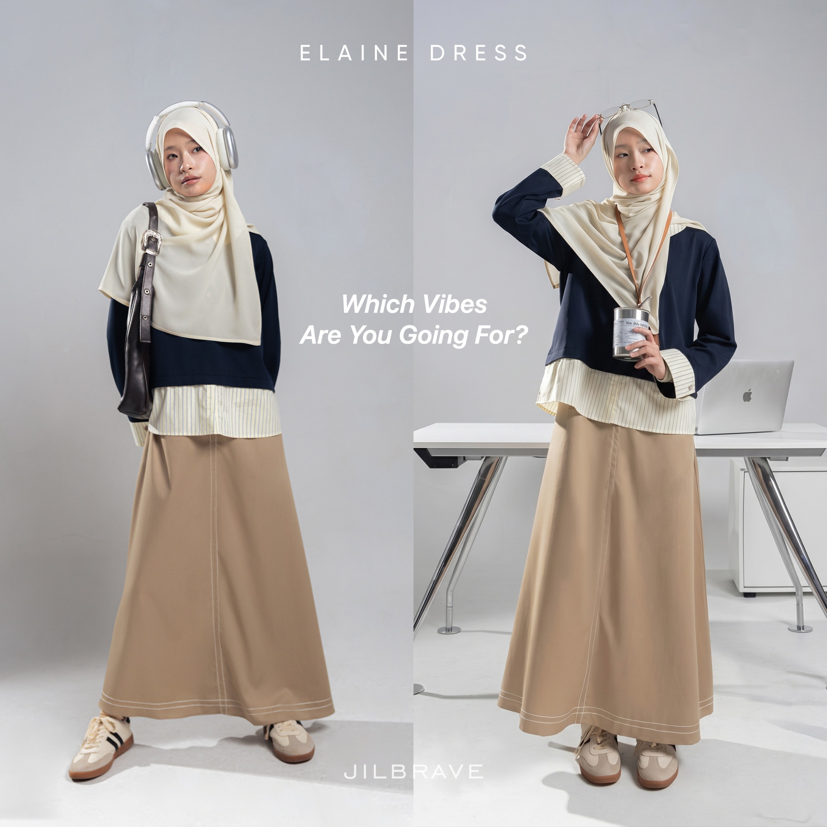 Elanie Dress 2 in 1 Set Outer Cardigan Gamis Wanita Casual Daily