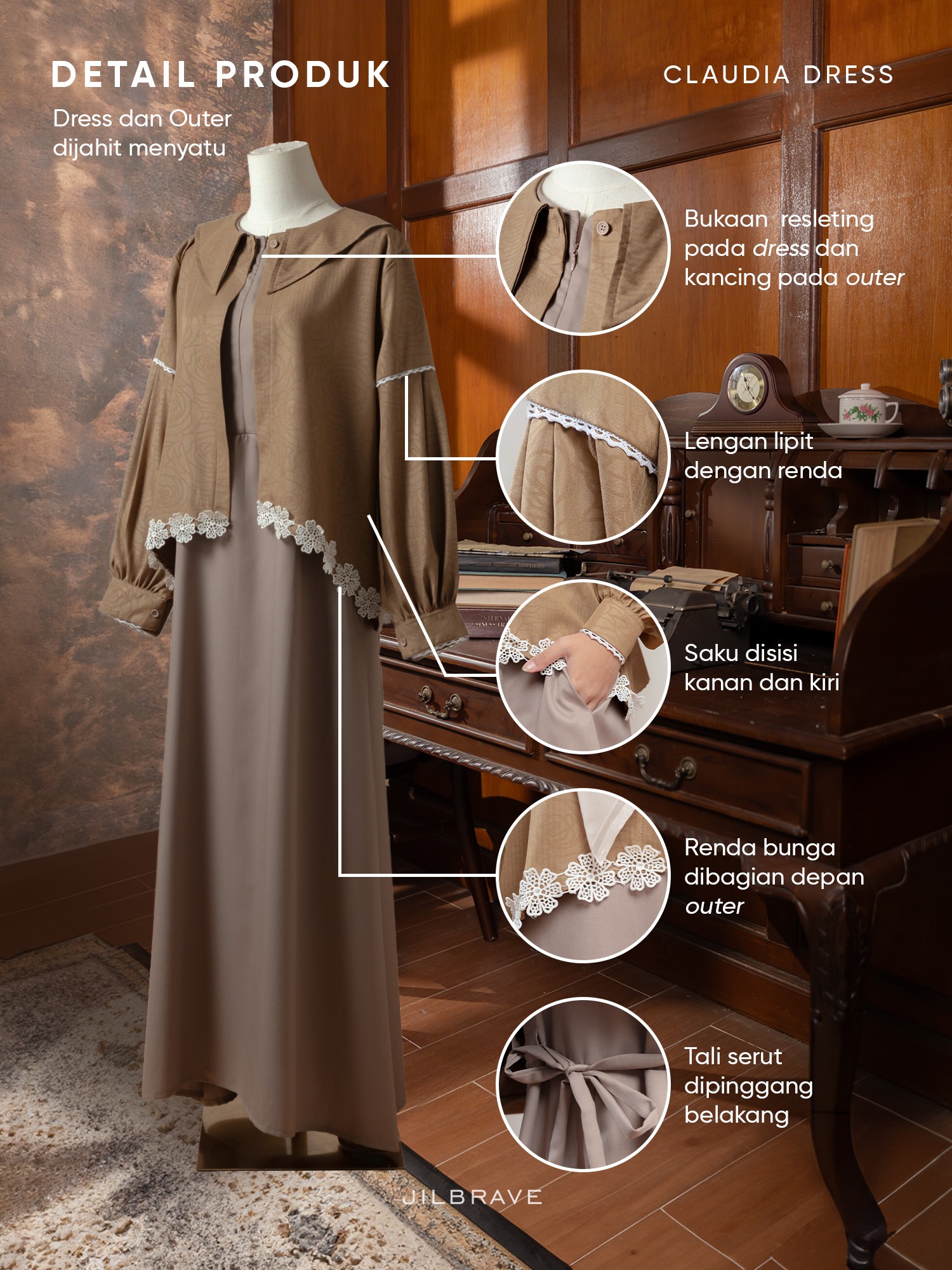 JILBRAVE Claudia Dress Gamis Set Outer Bordir Feminine Casual Elegant Look