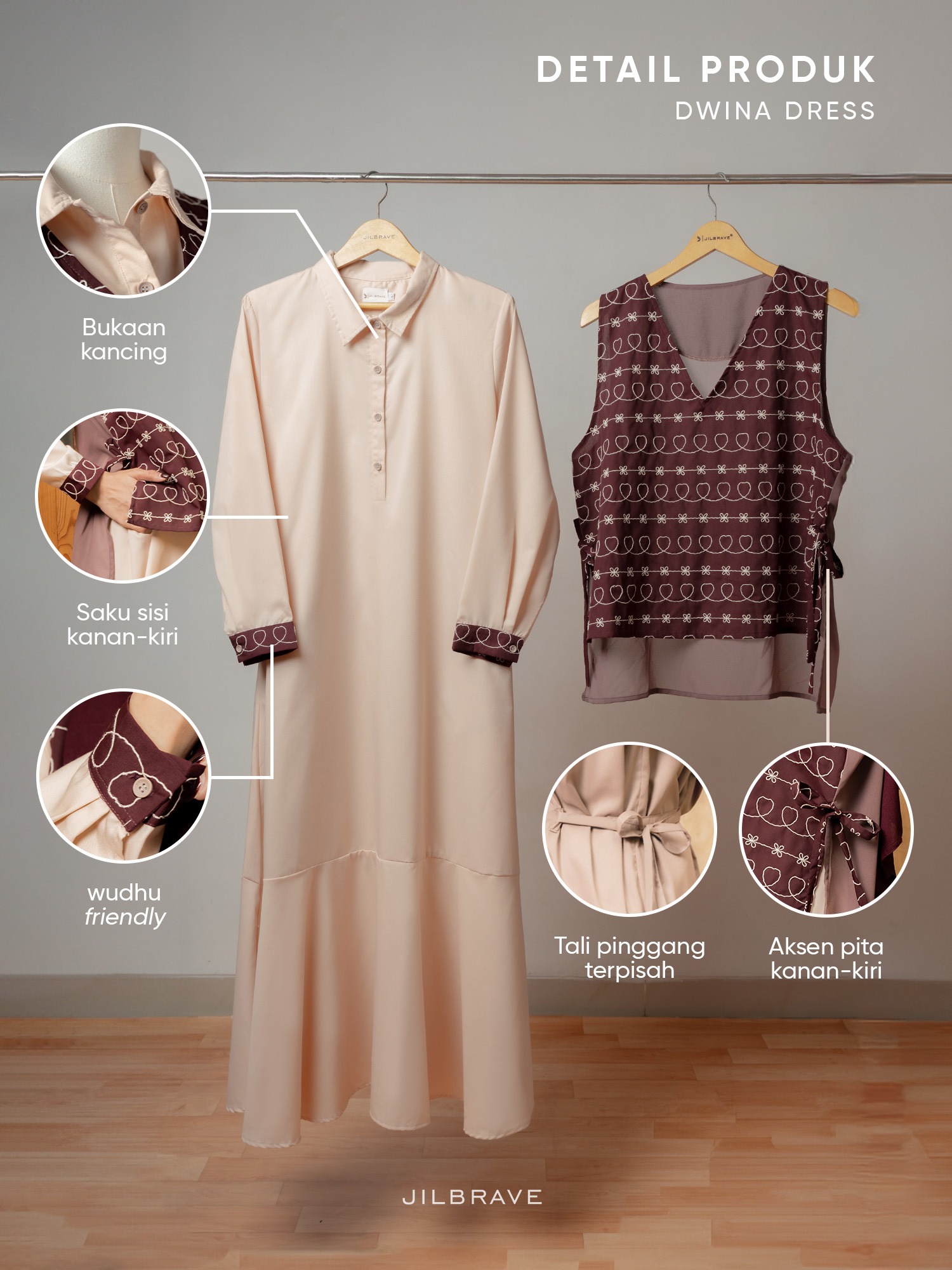 JILBRAVE Dwina Dress Gamis Wanita 2 in 1 Set Outer Cotton Embroidery