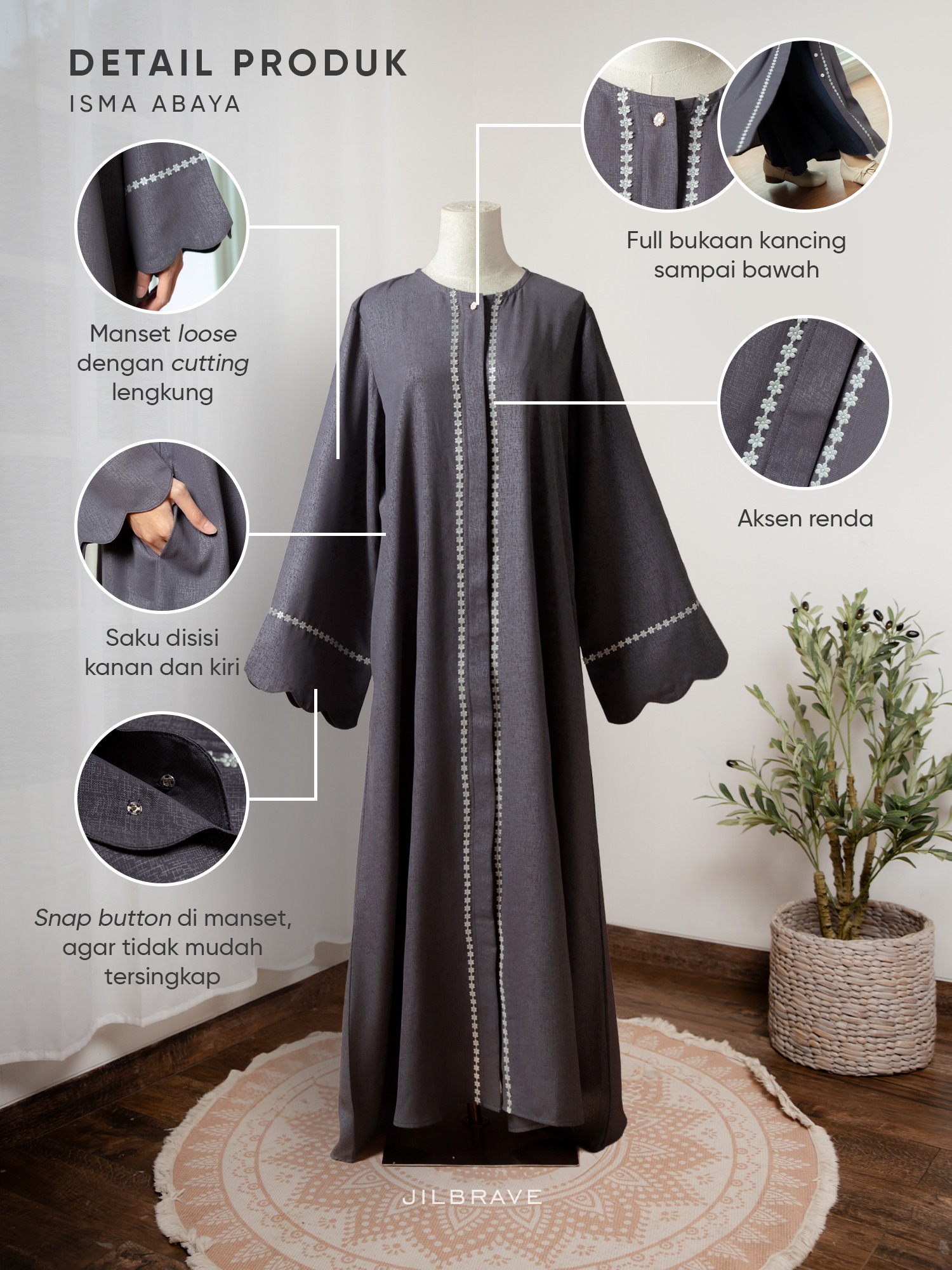 Isma Abaya Gamis Wanita Loose Dress Full Button Outer Friendly