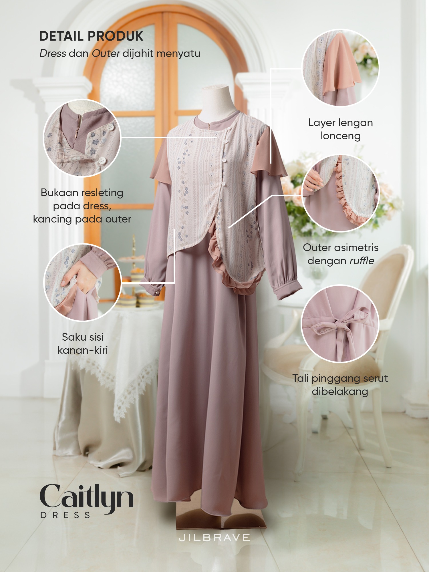 Caitlyn Dress Gamis Set Outer Feminine Anti-kusut
