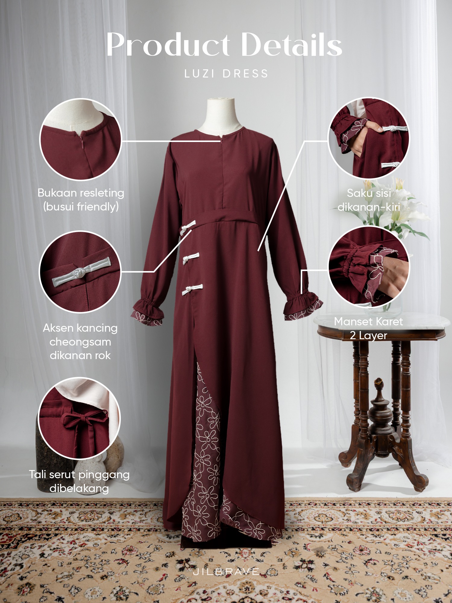 Luzi Dress Gamis Cheongsam Embroidery Elegant Modest