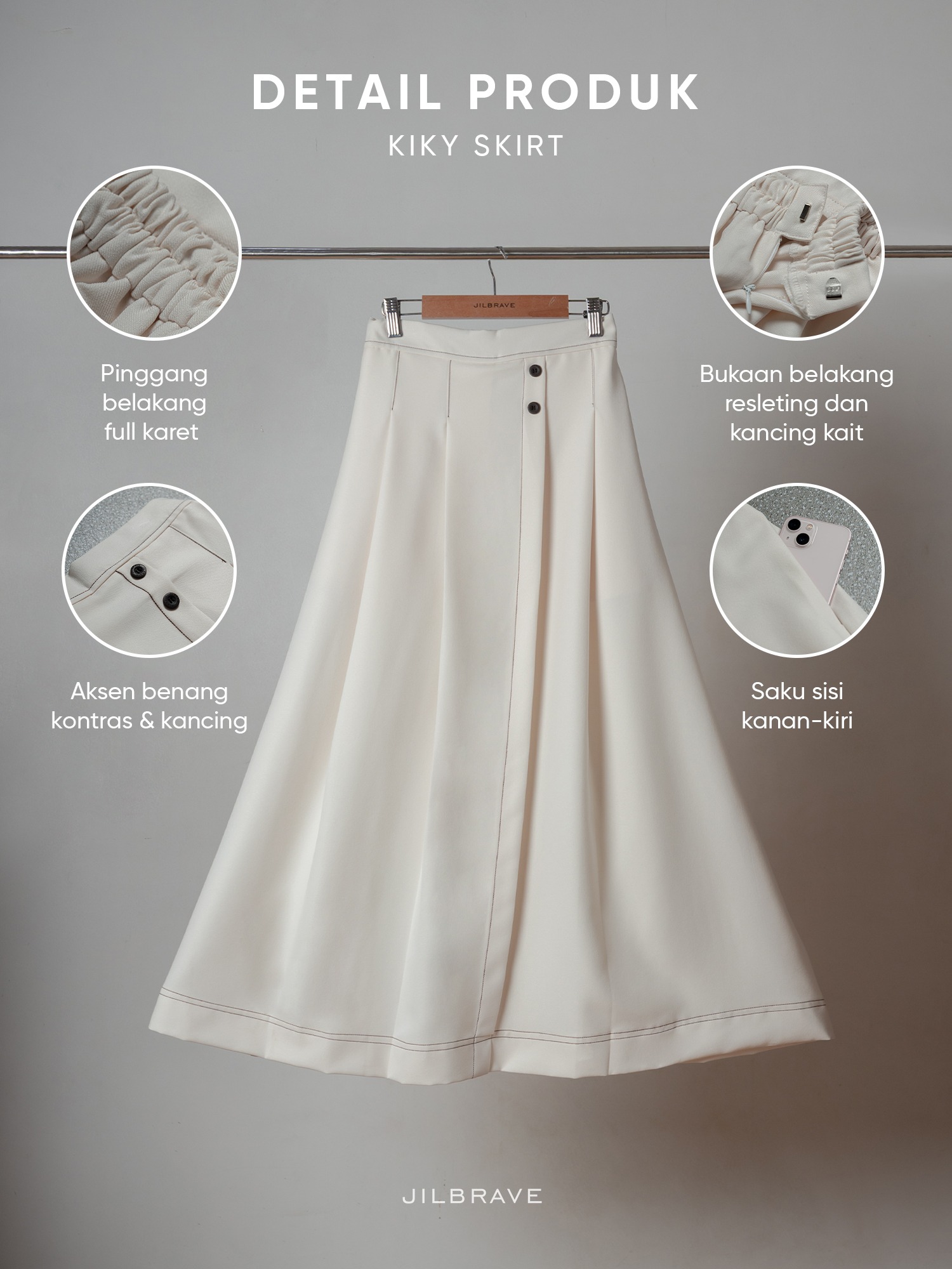 JILBRAVE Kiky Skirt Rok A-Line Aksen Benang Kontras Basic Skirt Casual Elegant