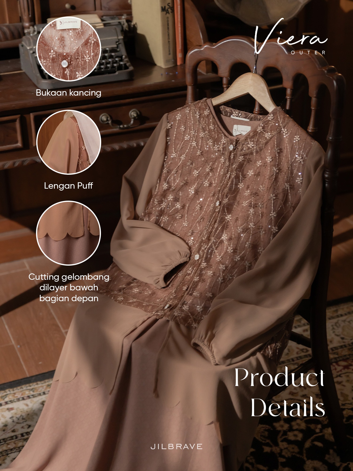 JILBRAVE Viera Outer Elegan Tulle Brukat Bordir Lebaran Embroidery