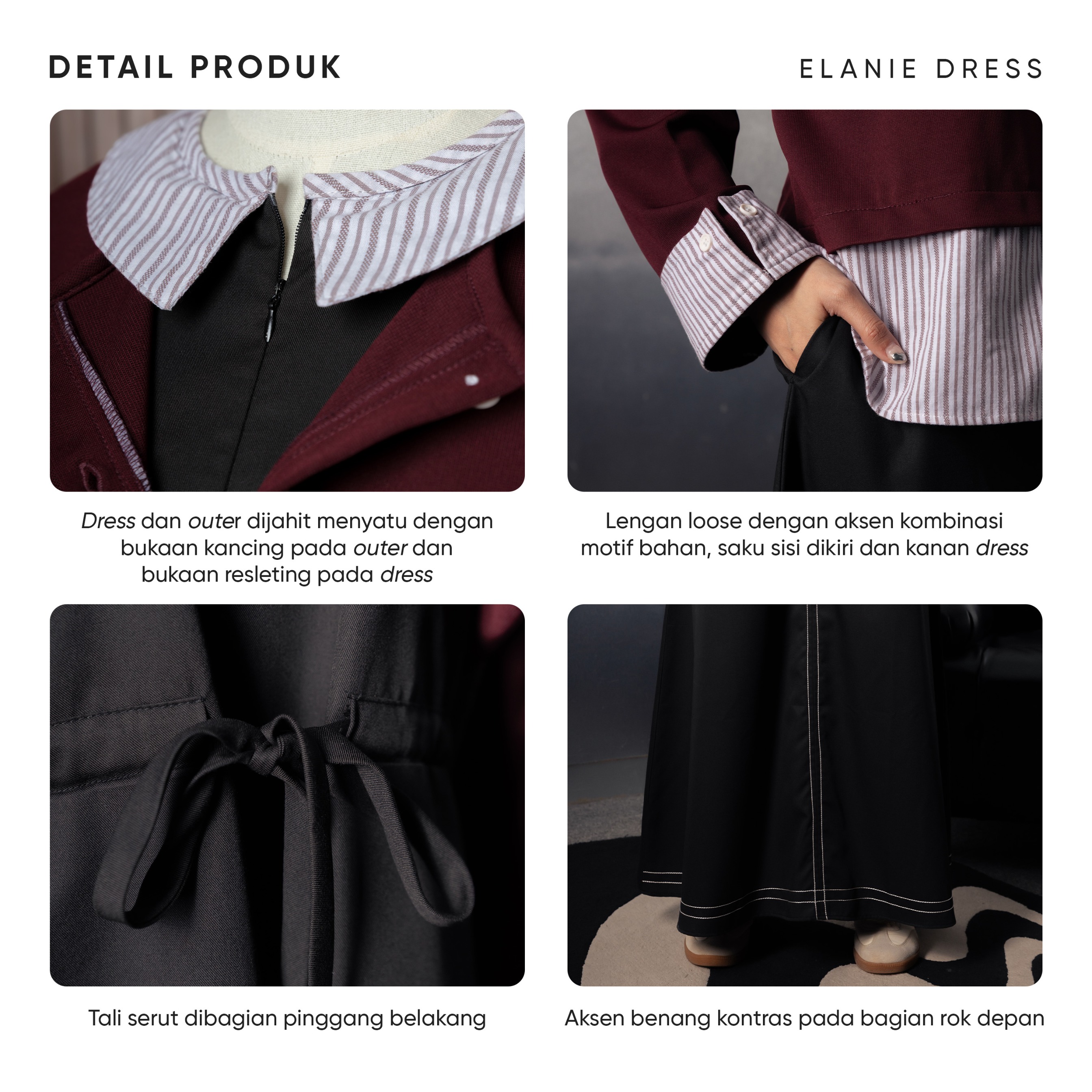 Elanie Dress 2 in 1 Set Outer Cardigan Gamis Wanita Casual Daily
