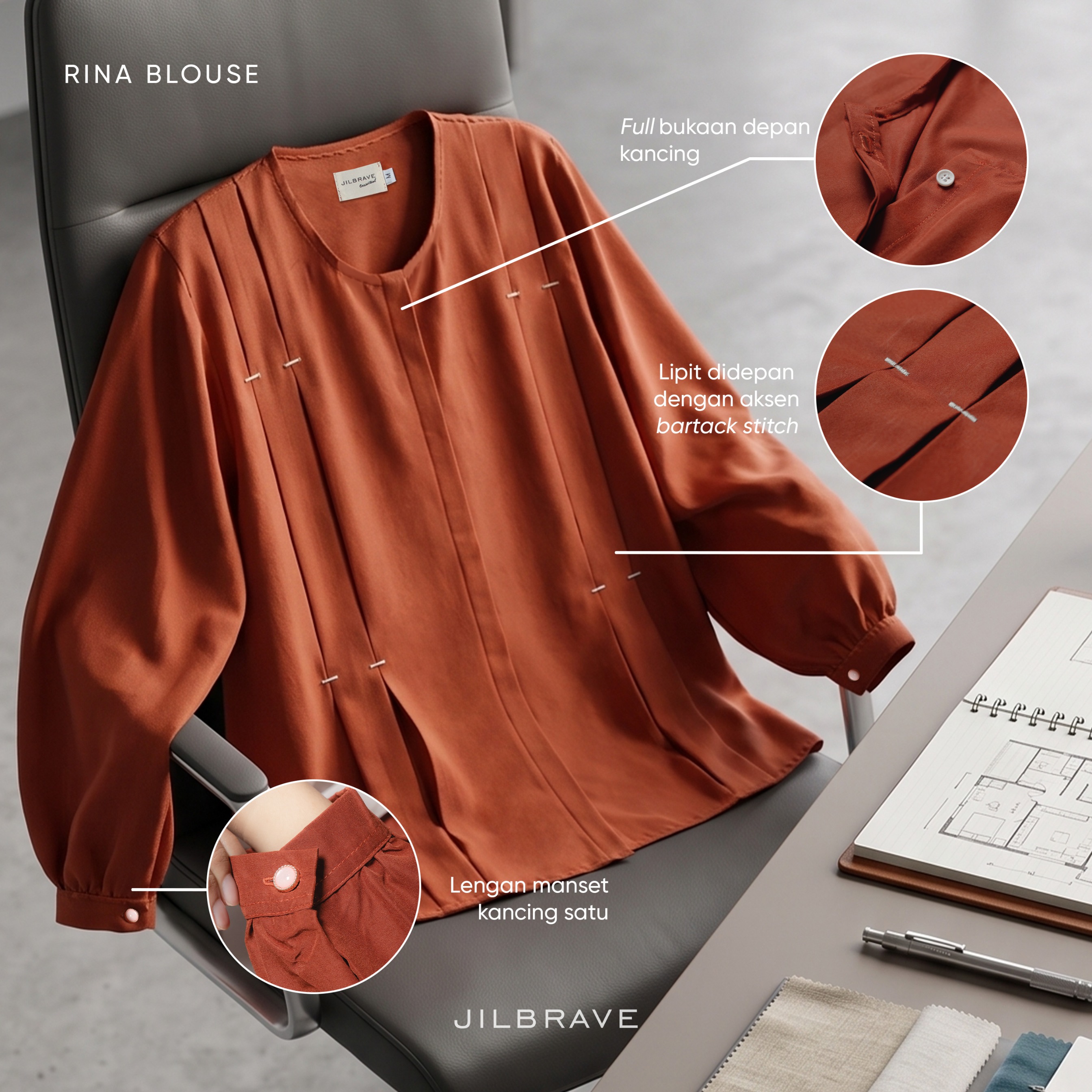 JILBRAVE Rina Blouse Kemeja Wanita Korean Style Basic Polos Poplin Silk