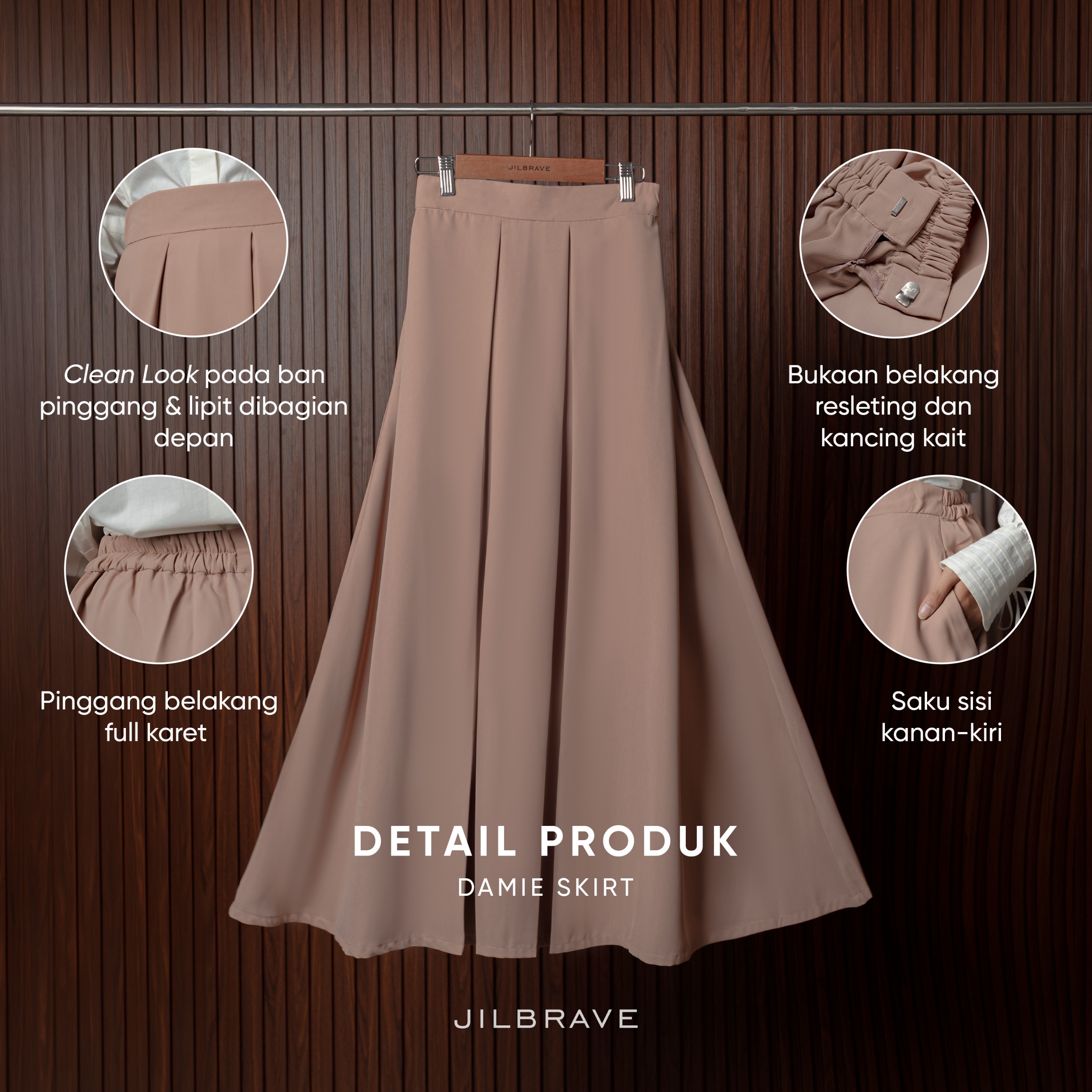 JILBRAVE Damie Skirt Rok Wanita Panjang A-Line Korean Style Polos Twill