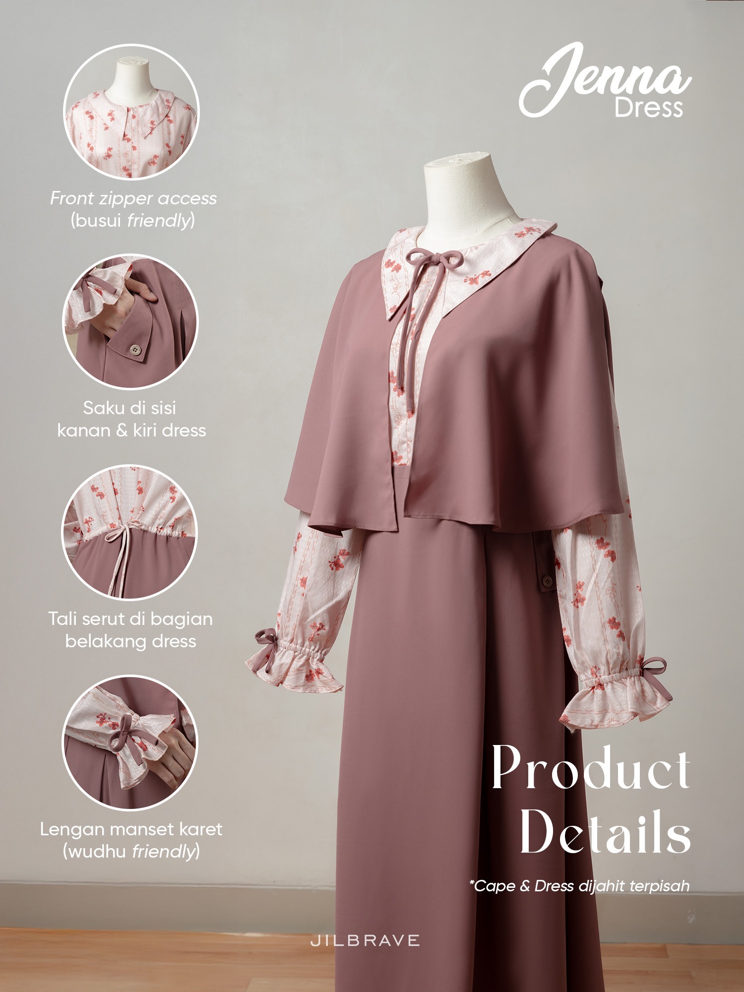 Jenna Dress Gamis Wanita 4 in 1 Look Motif TENCEL™ Premium