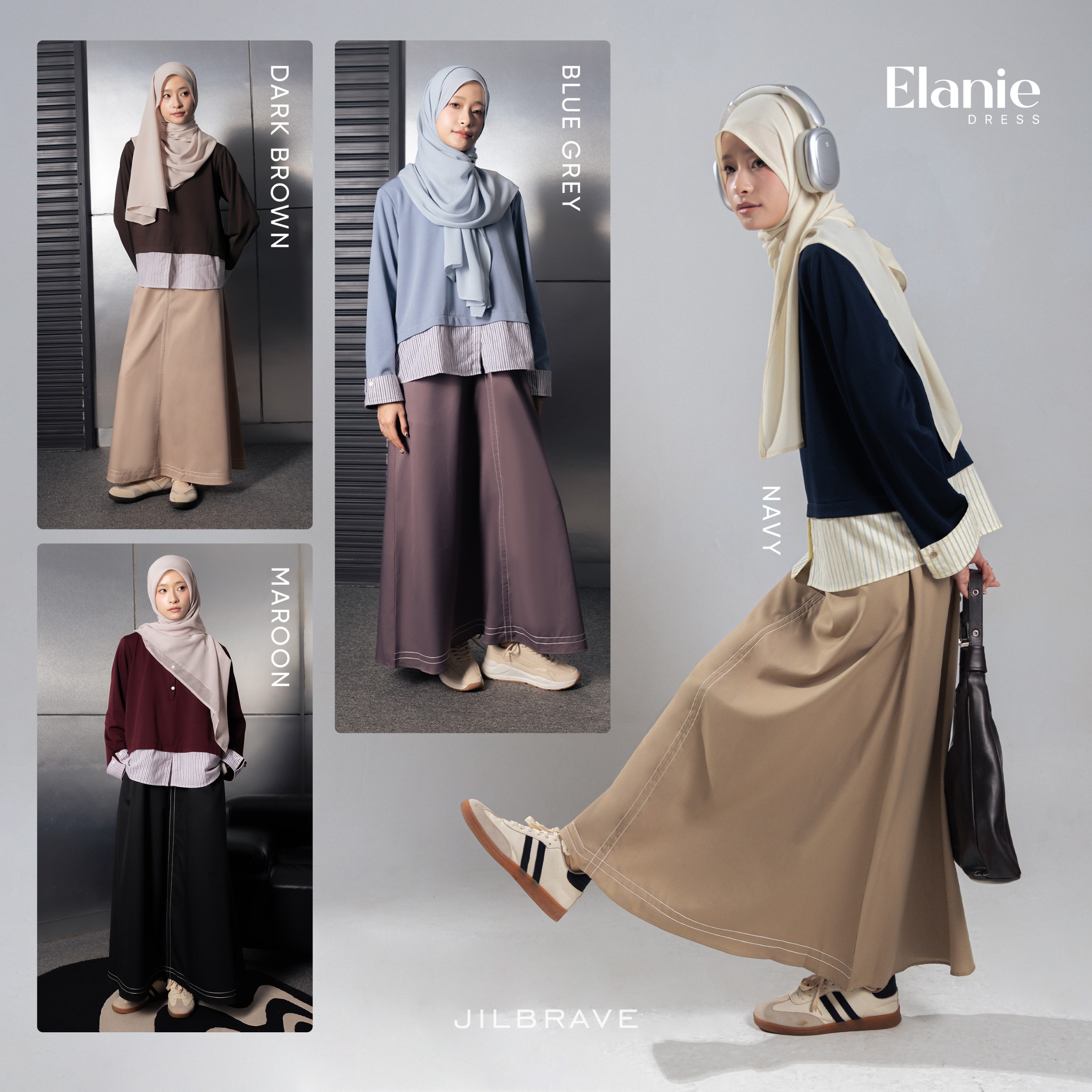 Elanie Dress 2 in 1 Set Outer Cardigan Gamis Wanita Casual Daily