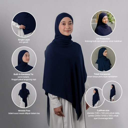JILBRAVE Xavia Anti UV Hijab Pashmina Semi Instan Inner Bandana Adem