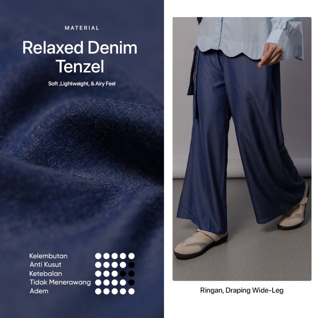 JILBRAVE Erin Celana Kulot Wide Leg Pants Relaxed Denim Tenzel Efek Jenjang Casual Kerja Kuliah