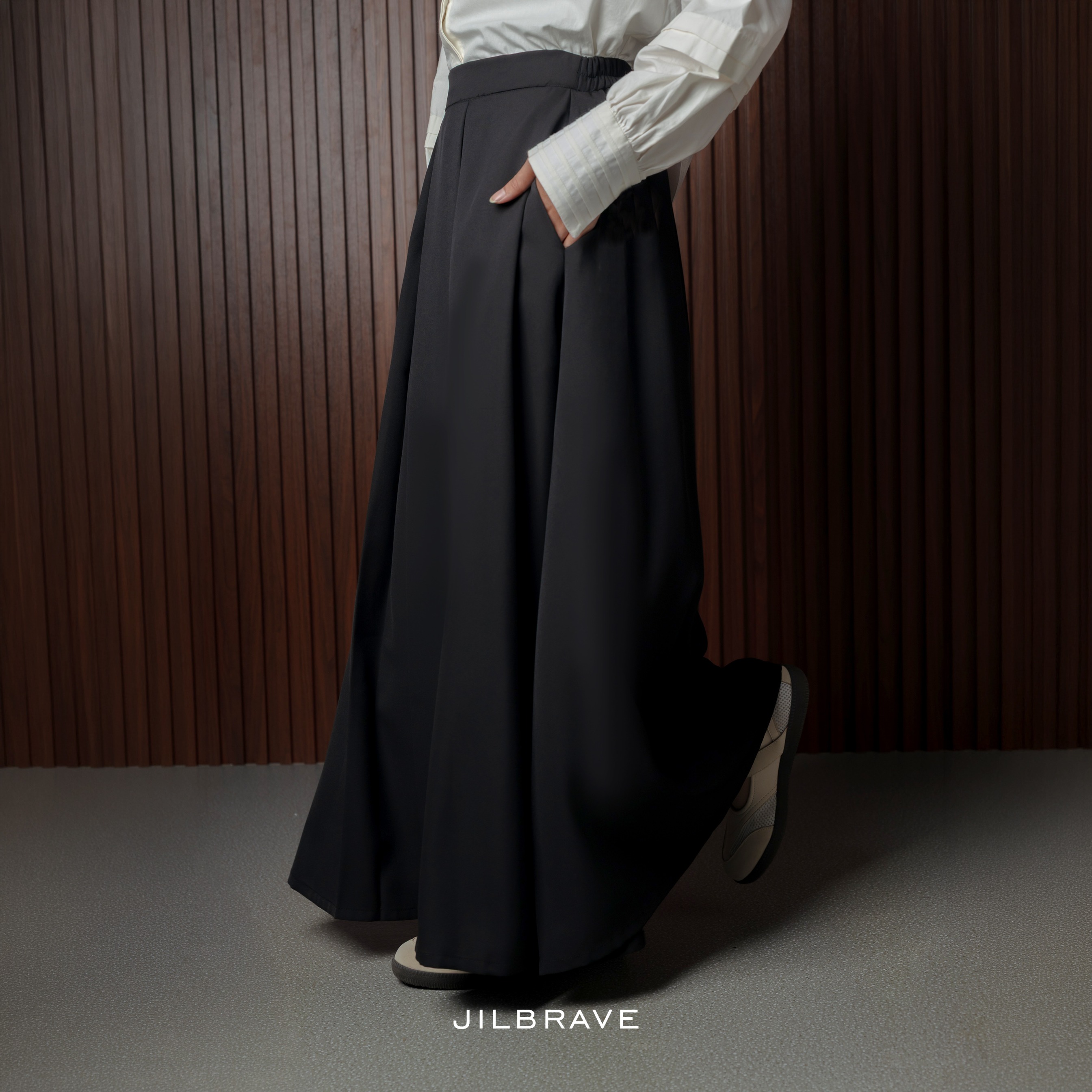 JILBRAVE Damie Skirt Rok Wanita Panjang A-Line Korean Style Polos Twill