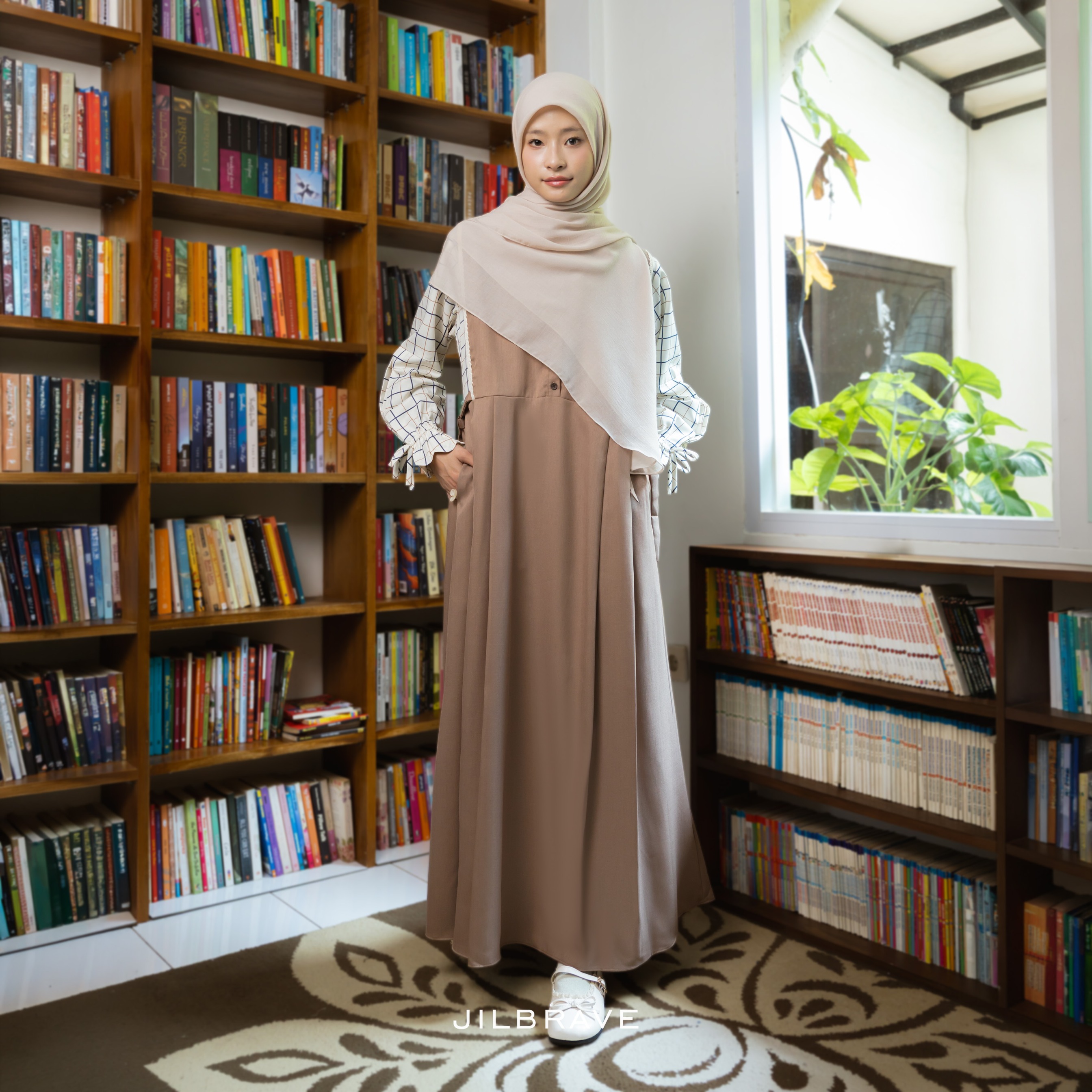 Calya Overall Dress Motif Kotak Plaid Gamis Wanita 2-in-1 Look
