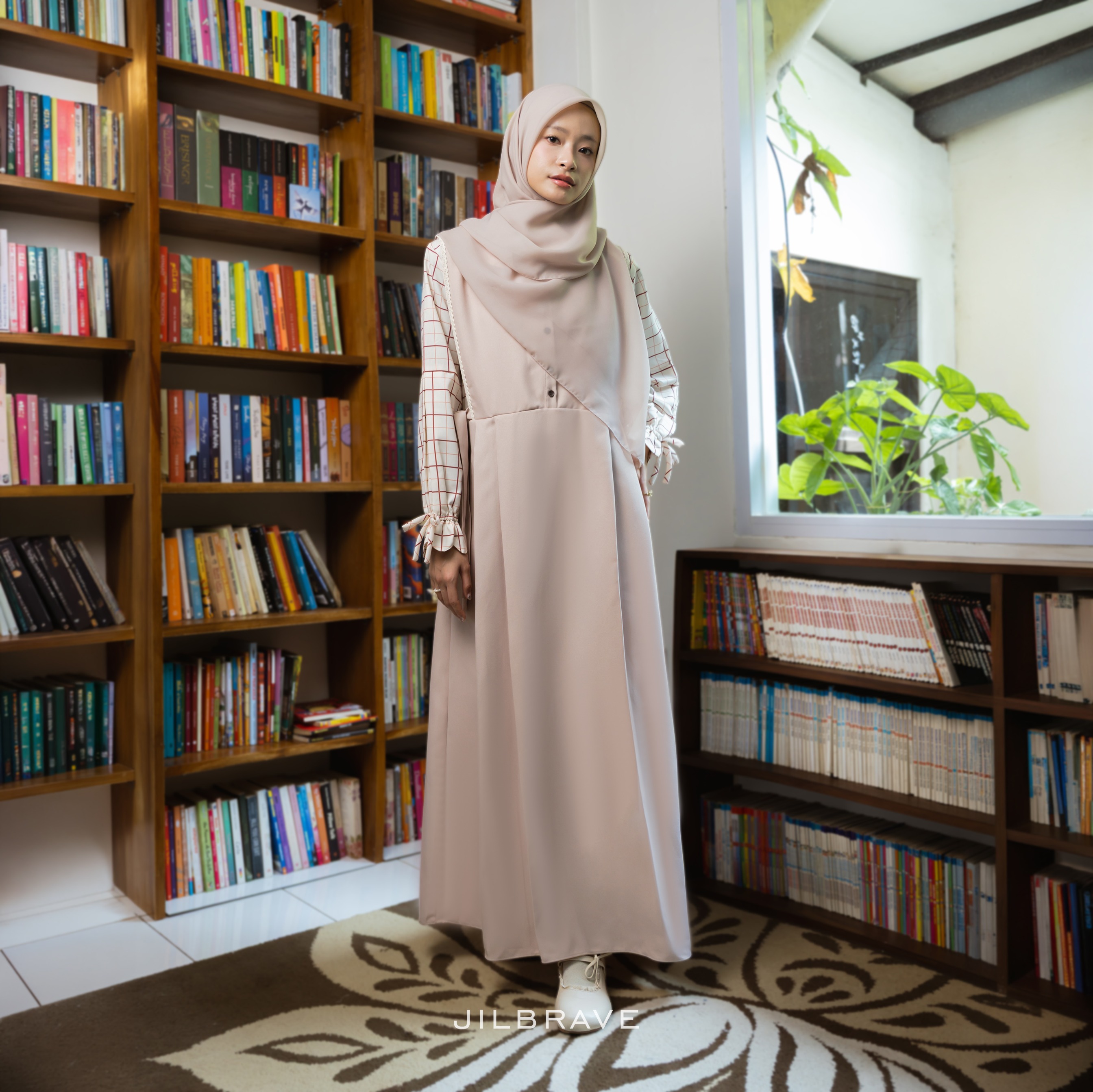 Calya Overall Dress Motif Kotak Plaid Gamis Wanita 2-in-1 Look