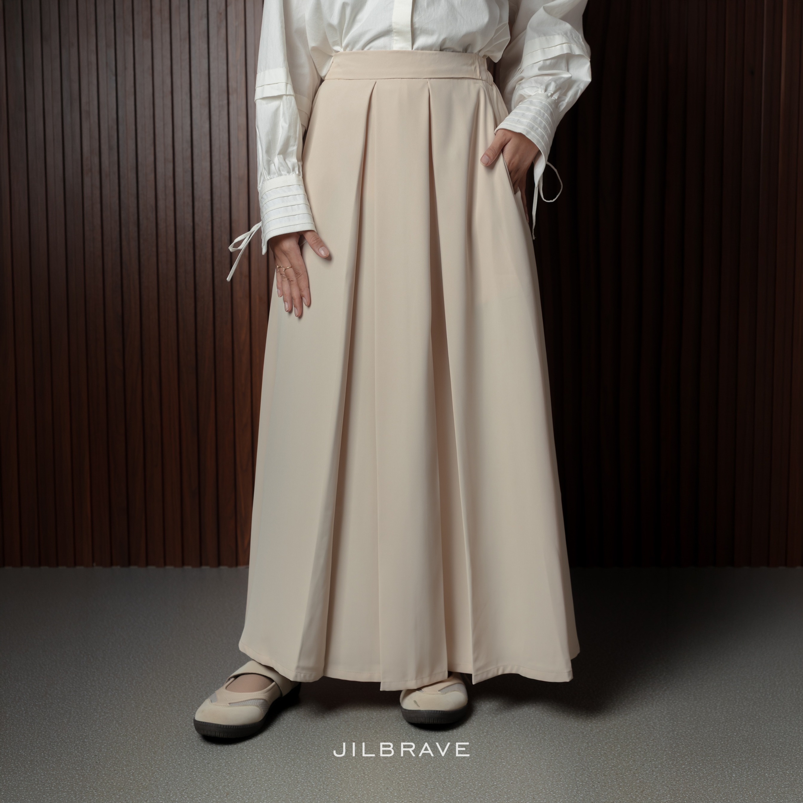 JILBRAVE Damie Skirt Rok Wanita Panjang A-Line Korean Style Polos Twill