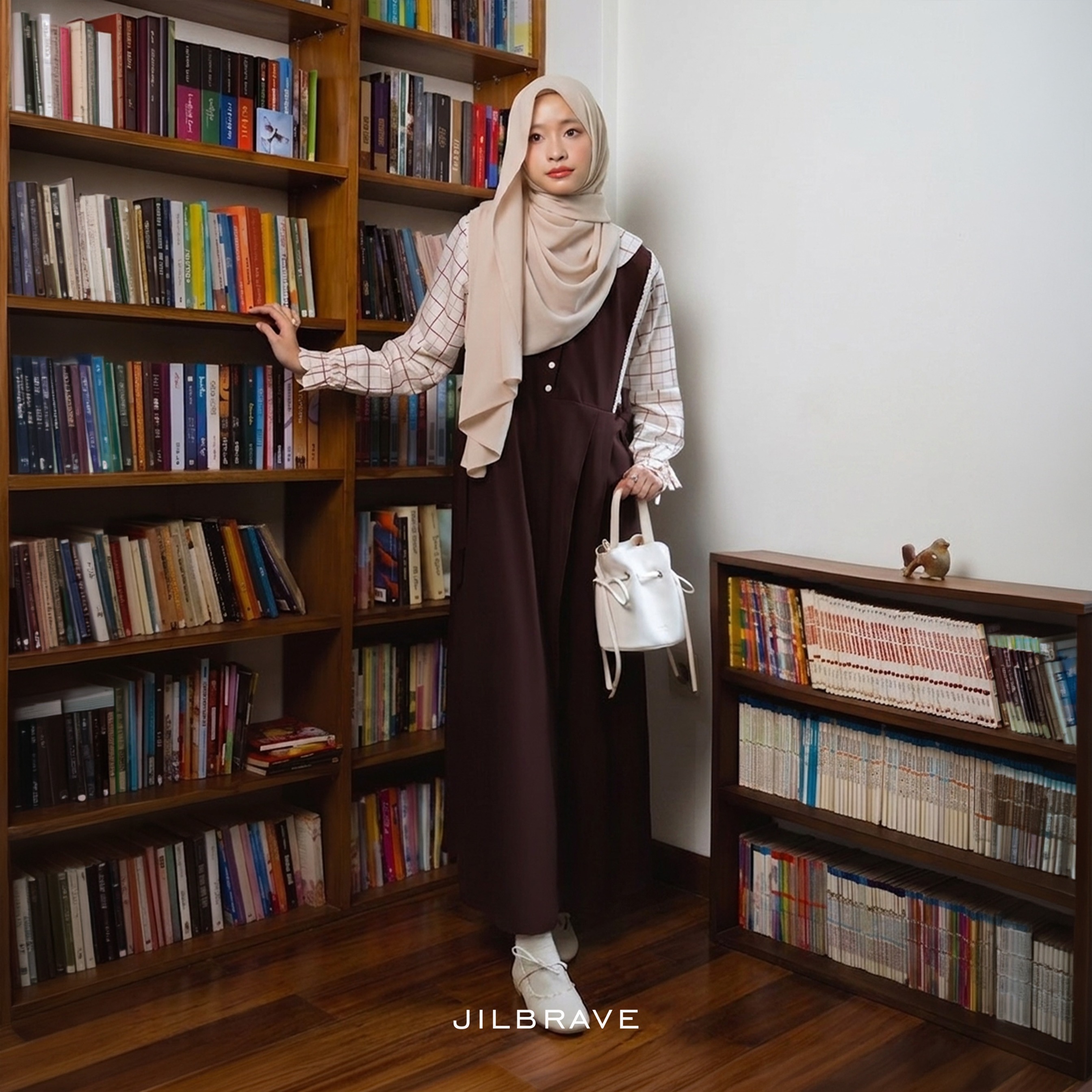 Calya Overall Dress Motif Kotak Plaid Gamis Wanita 2-in-1 Look