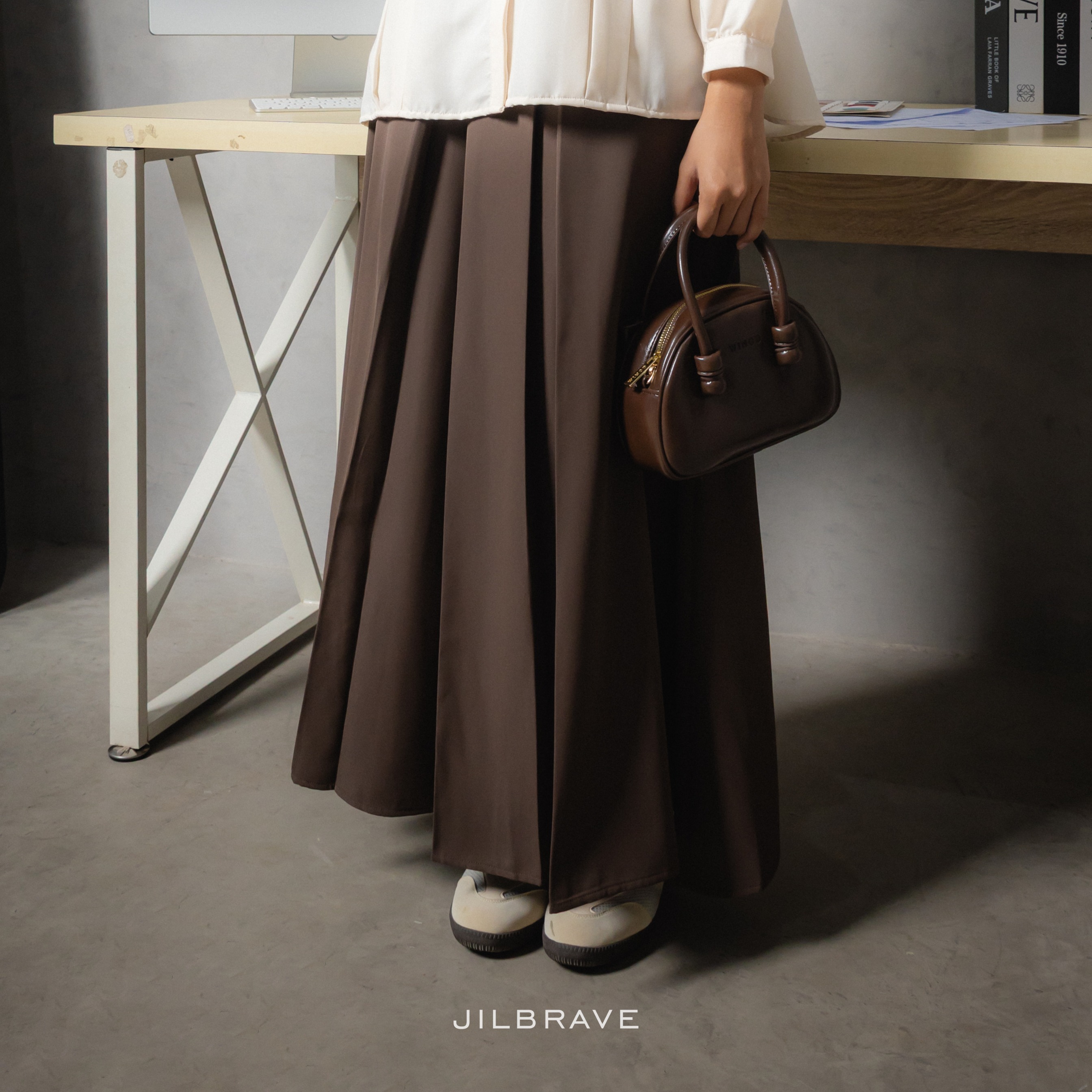 JILBRAVE Damie Skirt Rok Wanita Panjang A-Line Korean Style Polos Twill