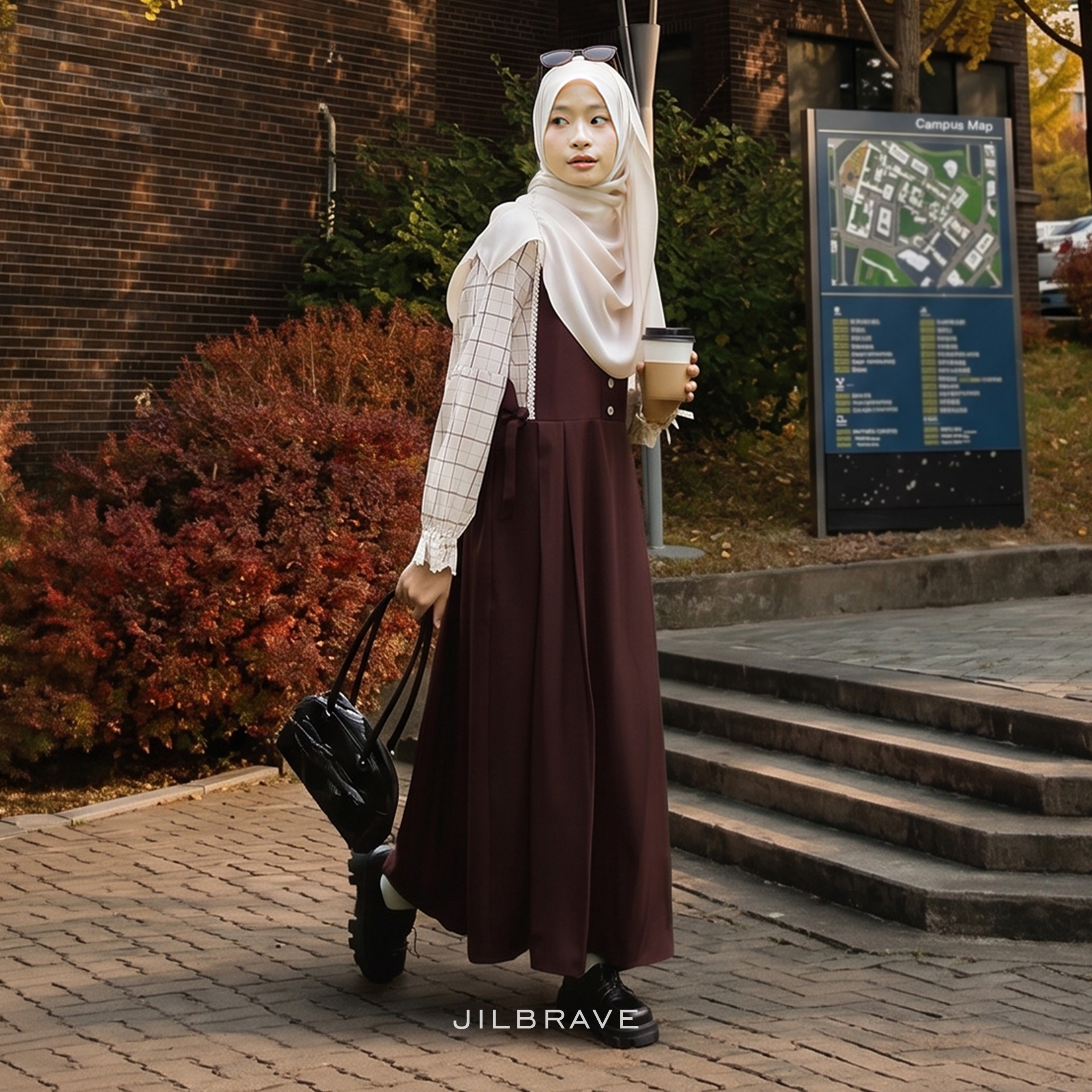 Calya Overall Dress Motif Kotak Plaid Gamis Wanita 2-in-1 Look