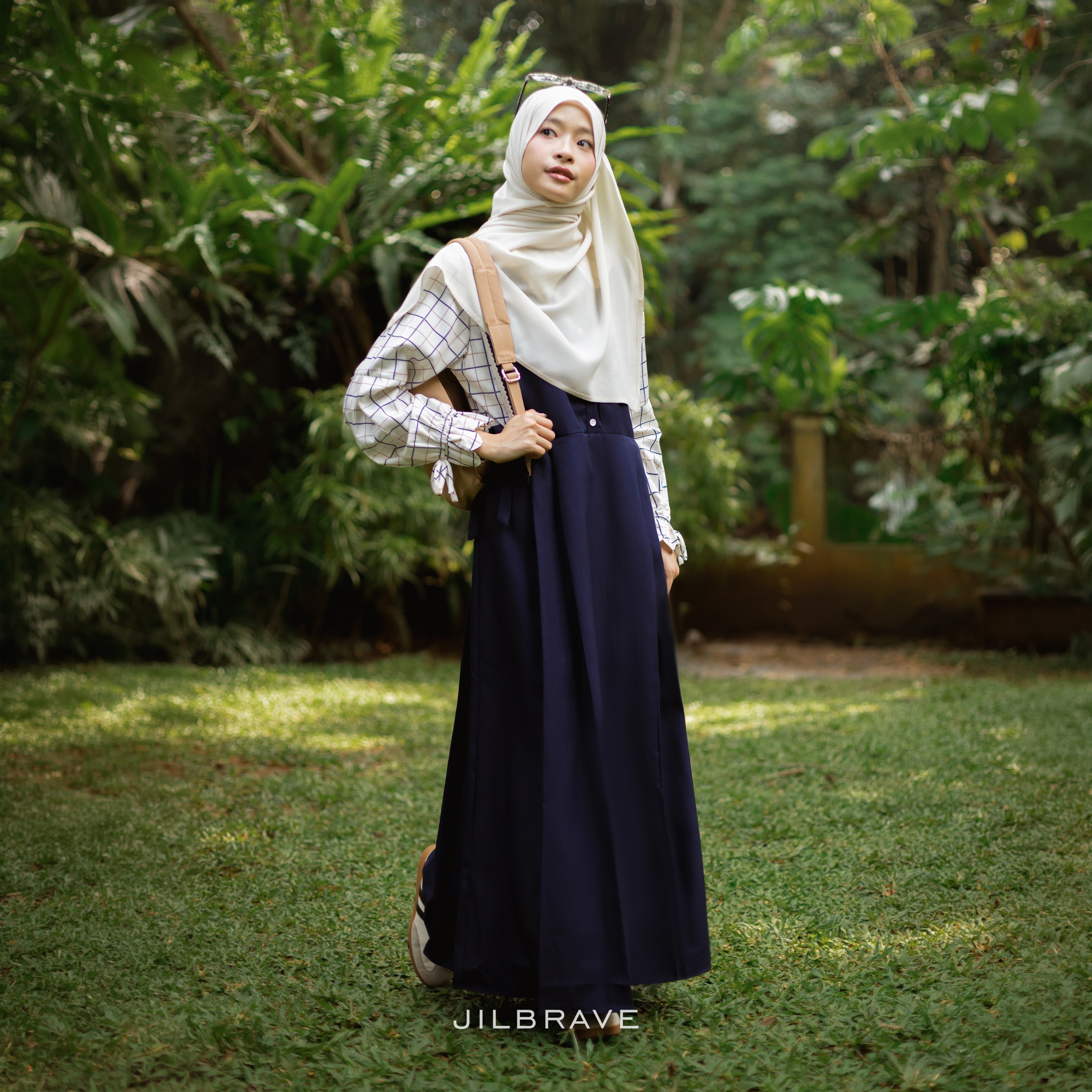 Calya Overall Dress Motif Kotak Plaid Gamis Wanita 2-in-1 Look