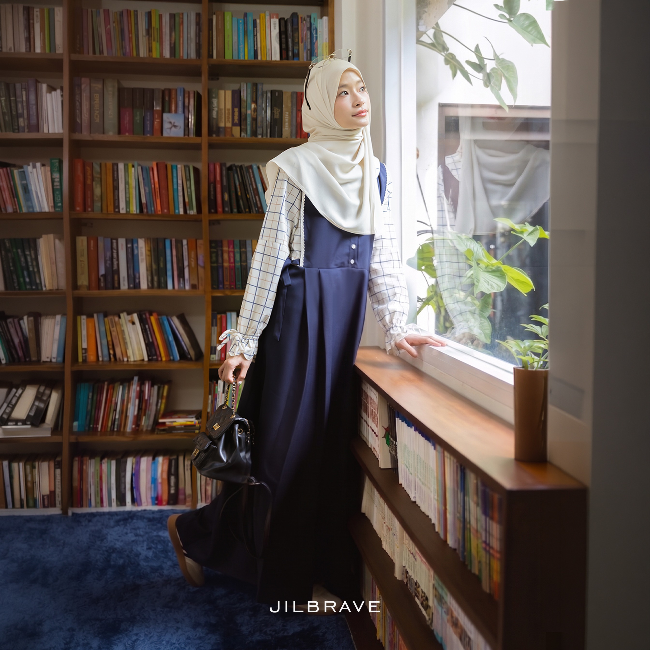 Calya Overall Dress Motif Kotak Plaid Gamis Wanita 2-in-1 Look