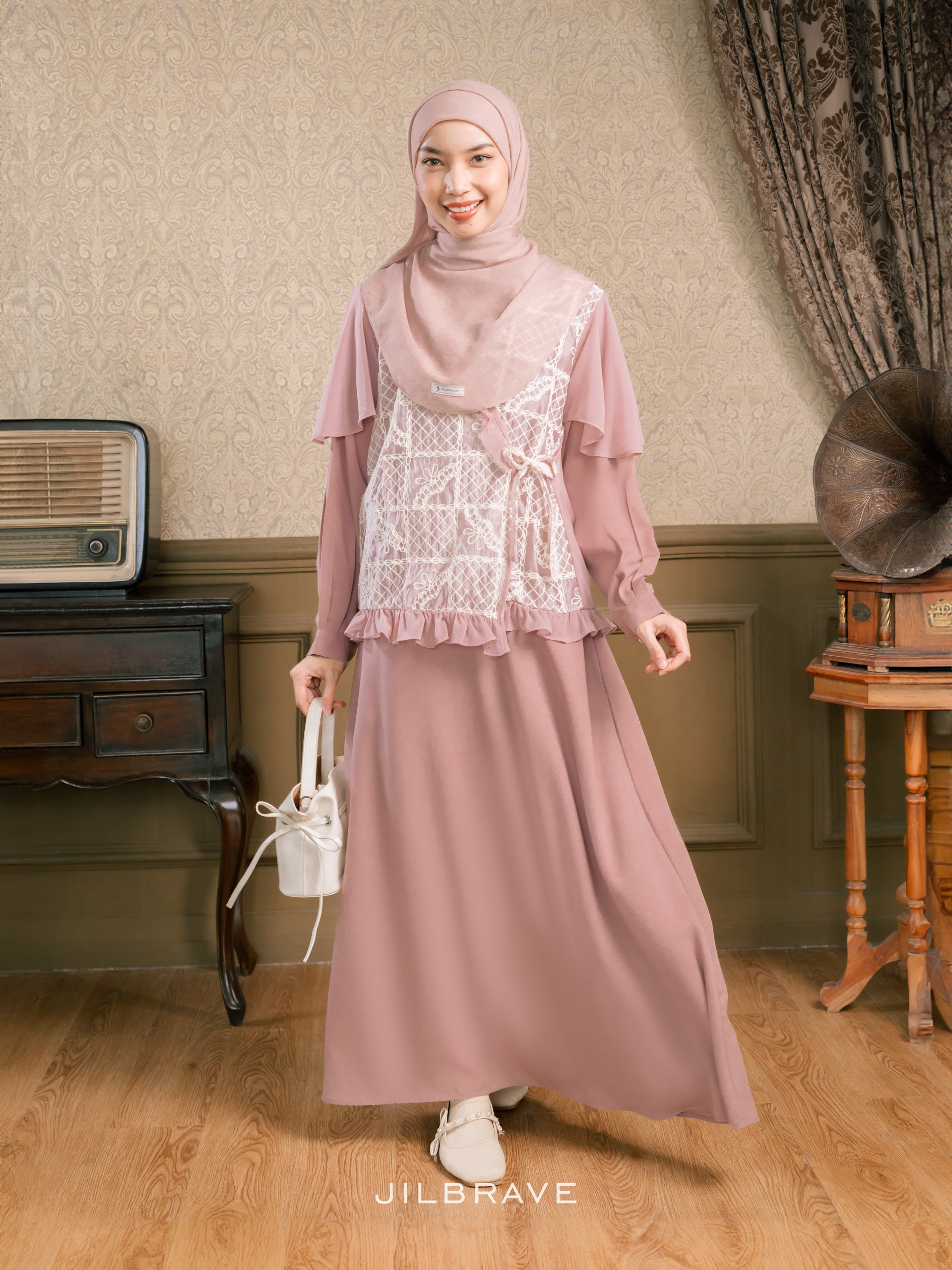 Keelia Dress Gamis Set Outer Kondangan Muslimah Feminine Elegant