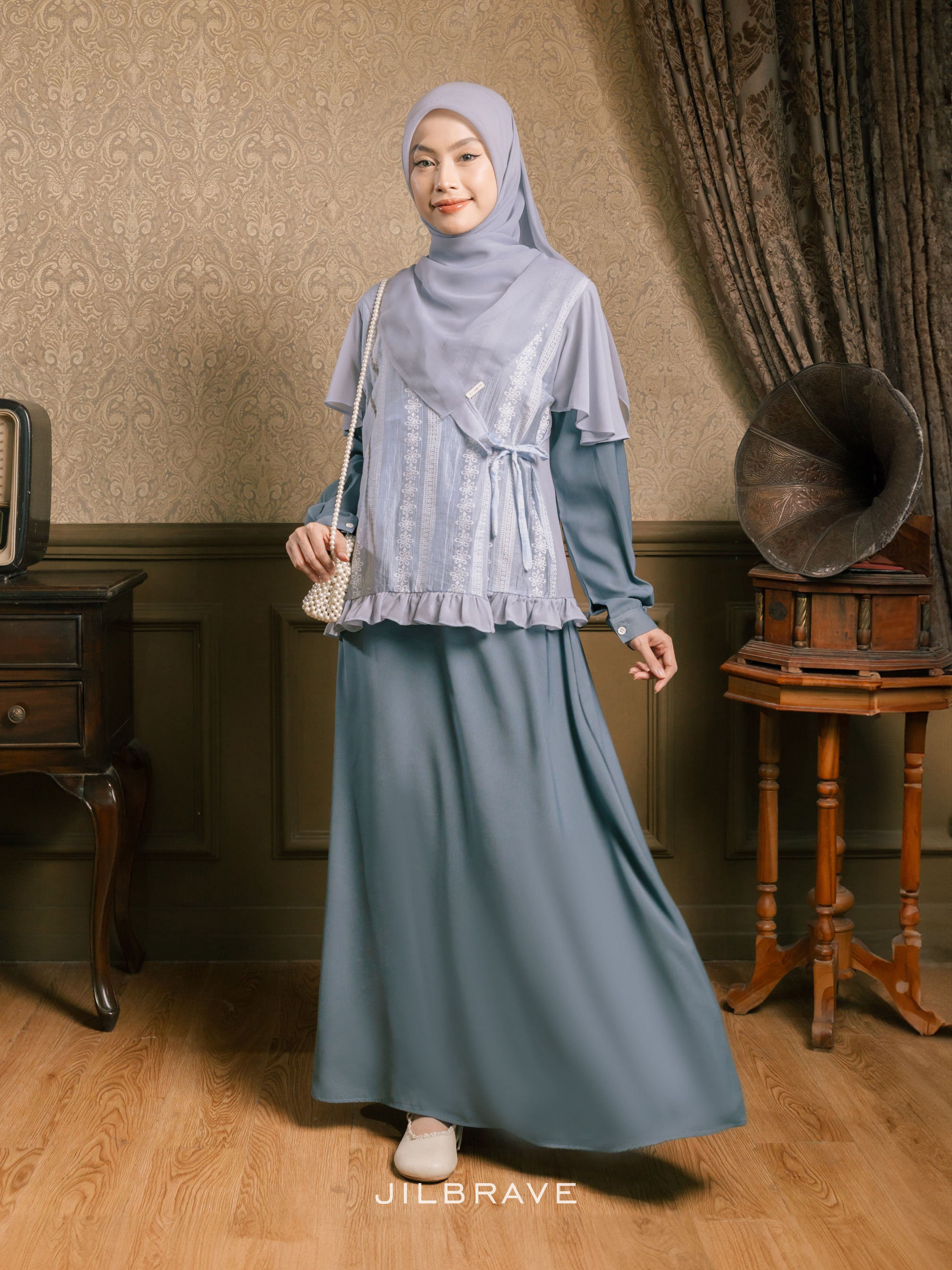 Keelia Dress Gamis Set Outer Kondangan Muslimah Feminine Elegant