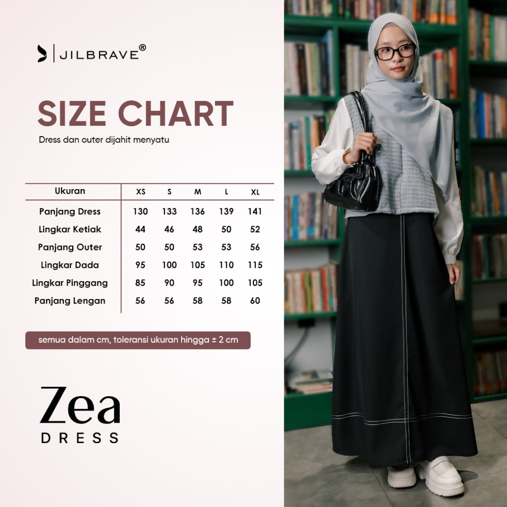 JILBRAVE Zea Dress Gamis Outer Vest 2in1 Layered Knit Tweed Anti Kusut Modest
