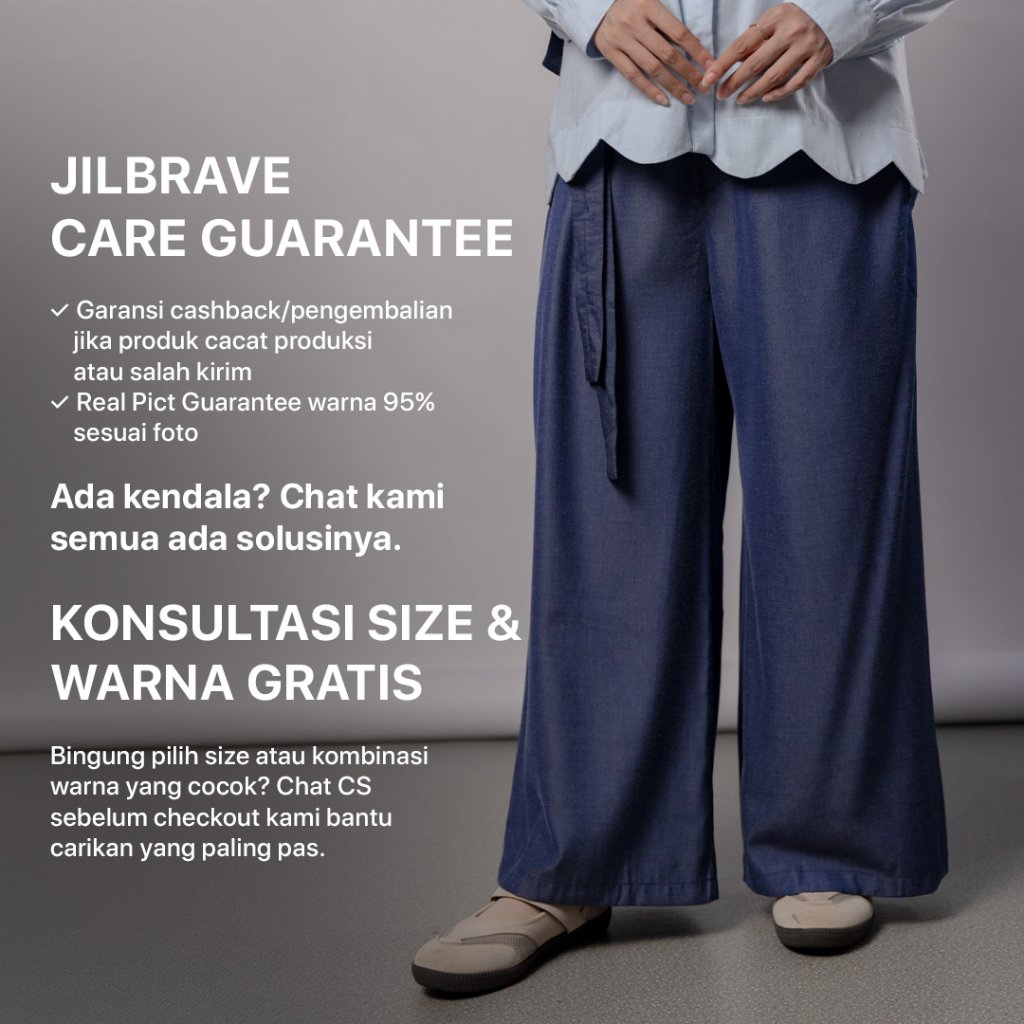 JILBRAVE Erin Celana Kulot Wide Leg Pants Relaxed Denim Tenzel Efek Jenjang Casual Kerja Kuliah