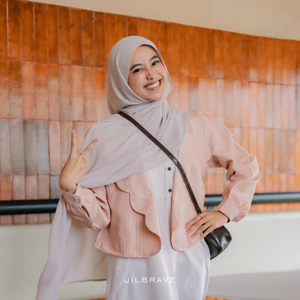 JILBRAVE Miska Outer Tweed Crop Blazer Muslimah Scallop Front Busui Kondangan Premium
