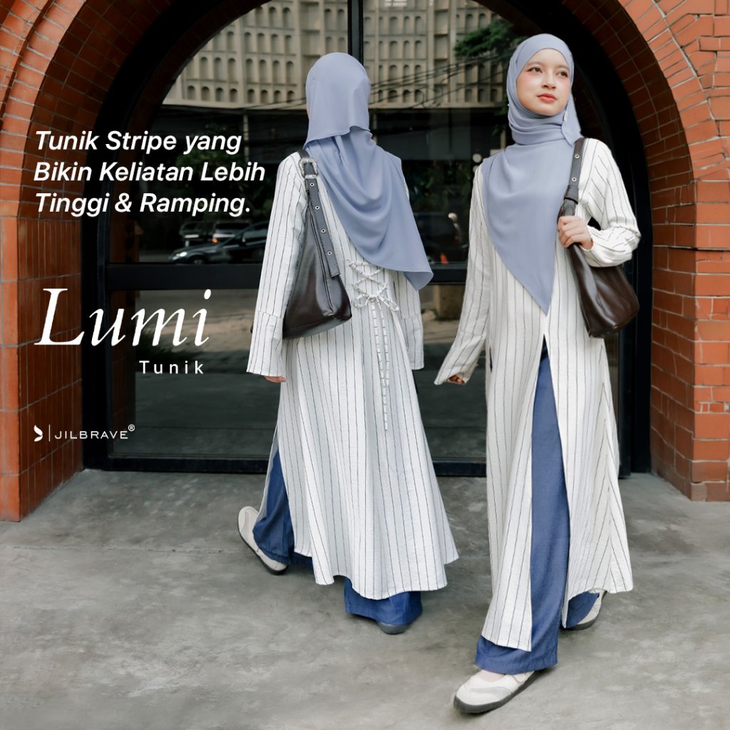 JILBRAVE Lumi Tunik Stripe Linen Atasan Muslimah Slim Busui Wudhu Friendly Daily Casual Kerja