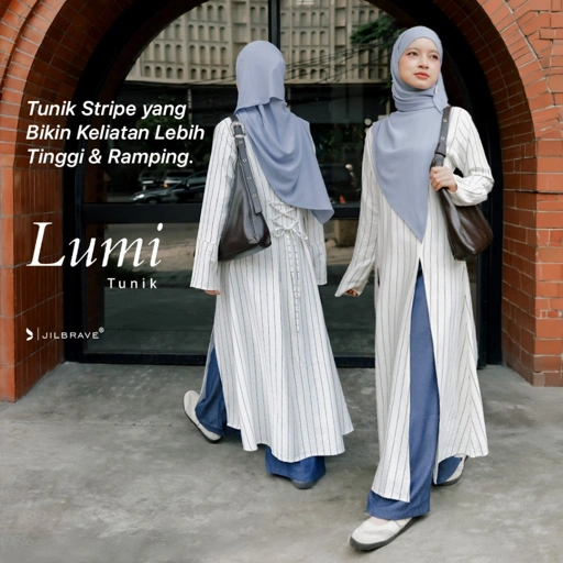 JILBRAVE Lumi Tunik Stripe Linen Atasan Muslimah Slim Busui Wudhu Friendly Daily Casual Kerja