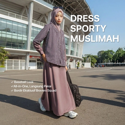 JILBRAVE Gamis Casual Sporty Cotton Set Outer Menyatu Bordir Muslimah - Kalsie Dress